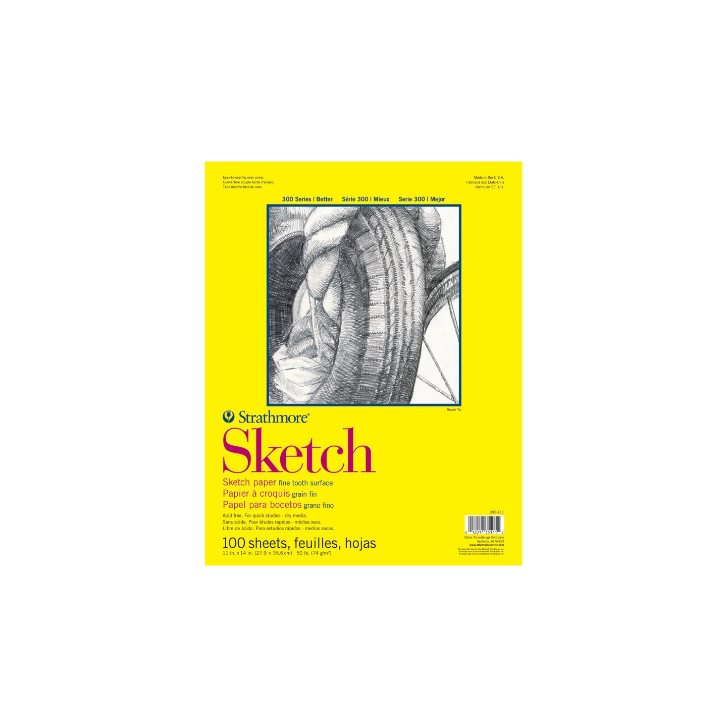 Strathmore 300 Series Sketch Pad, Glue Binding, 100 Sheets, 11x14 inch