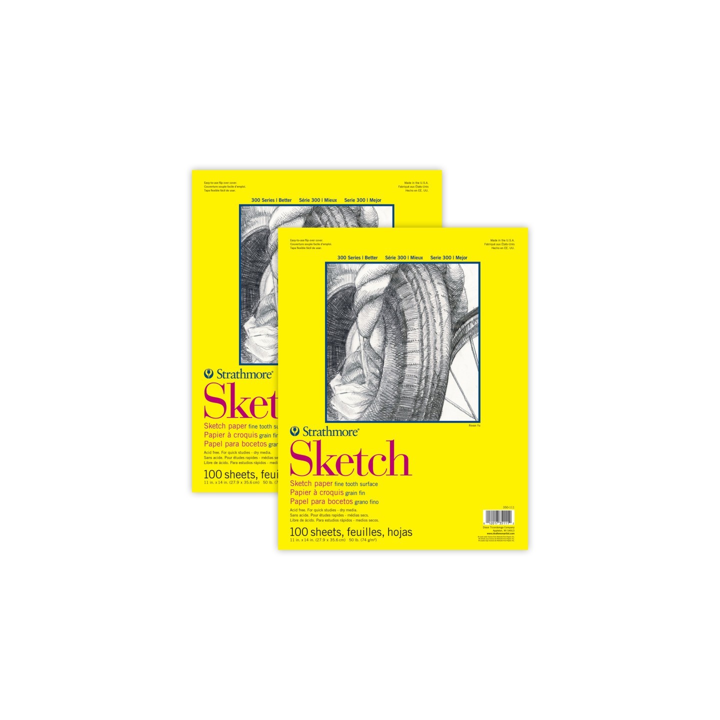 Strathmore 300 Series Sketch Pad, Glue Binding, 100 Sheets, 11x14 inch, Pack of 2