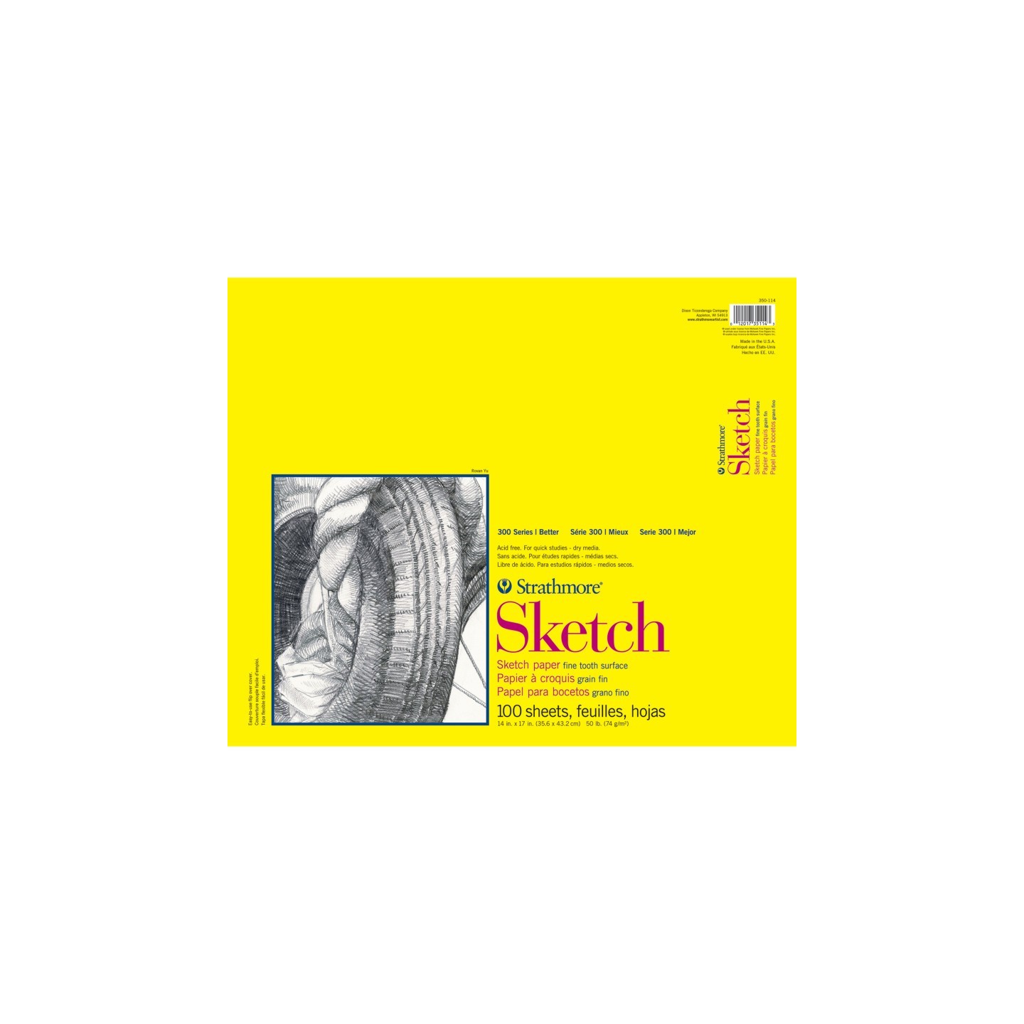 Strathmore 300 Series Sketch Pad, Glue Binding, 100 Sheets, 14x17 inch