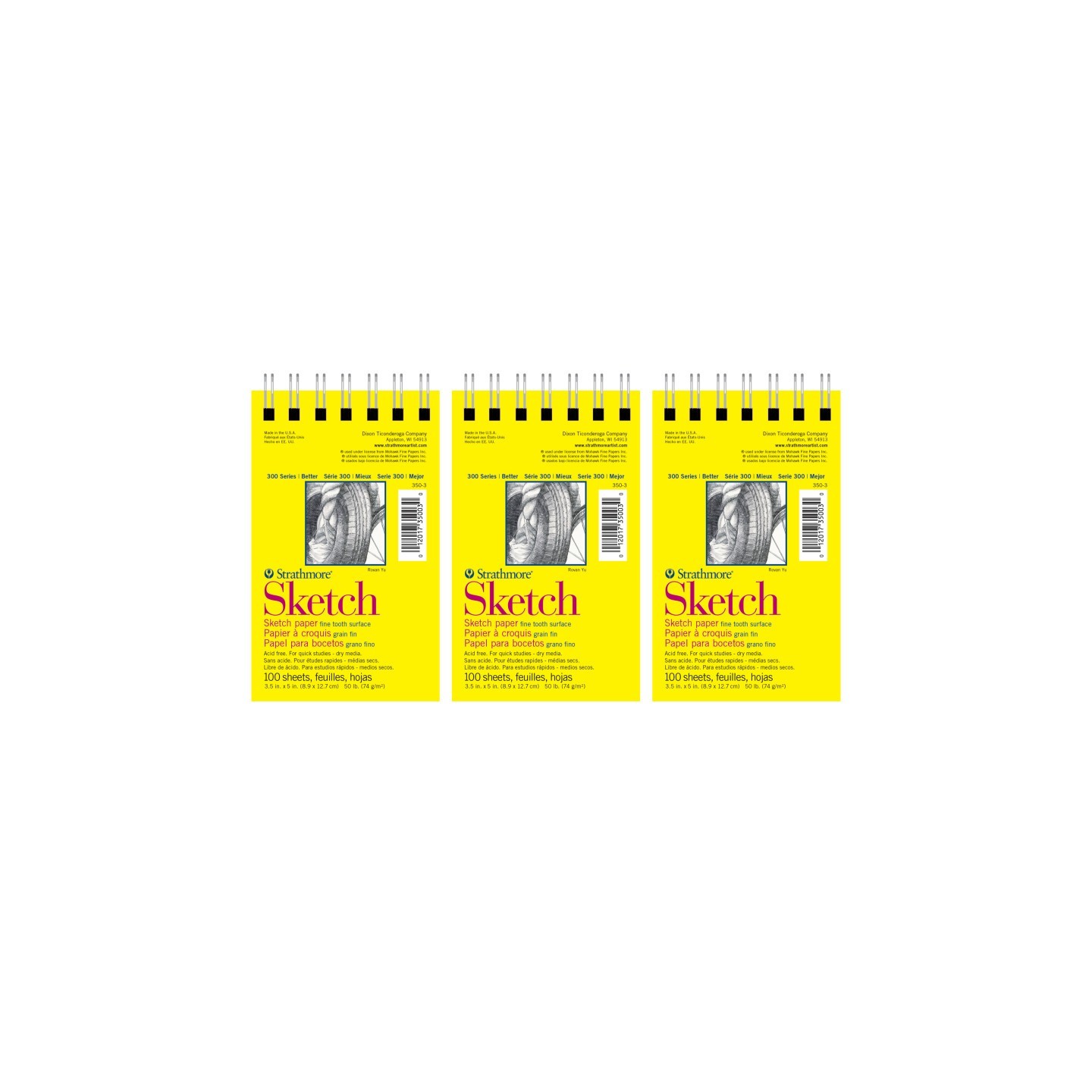 Strathmore 300 Series Sketch Pad, Side Wire Binding, 100 Sheets, 3.5x5 inch, Pack of 6