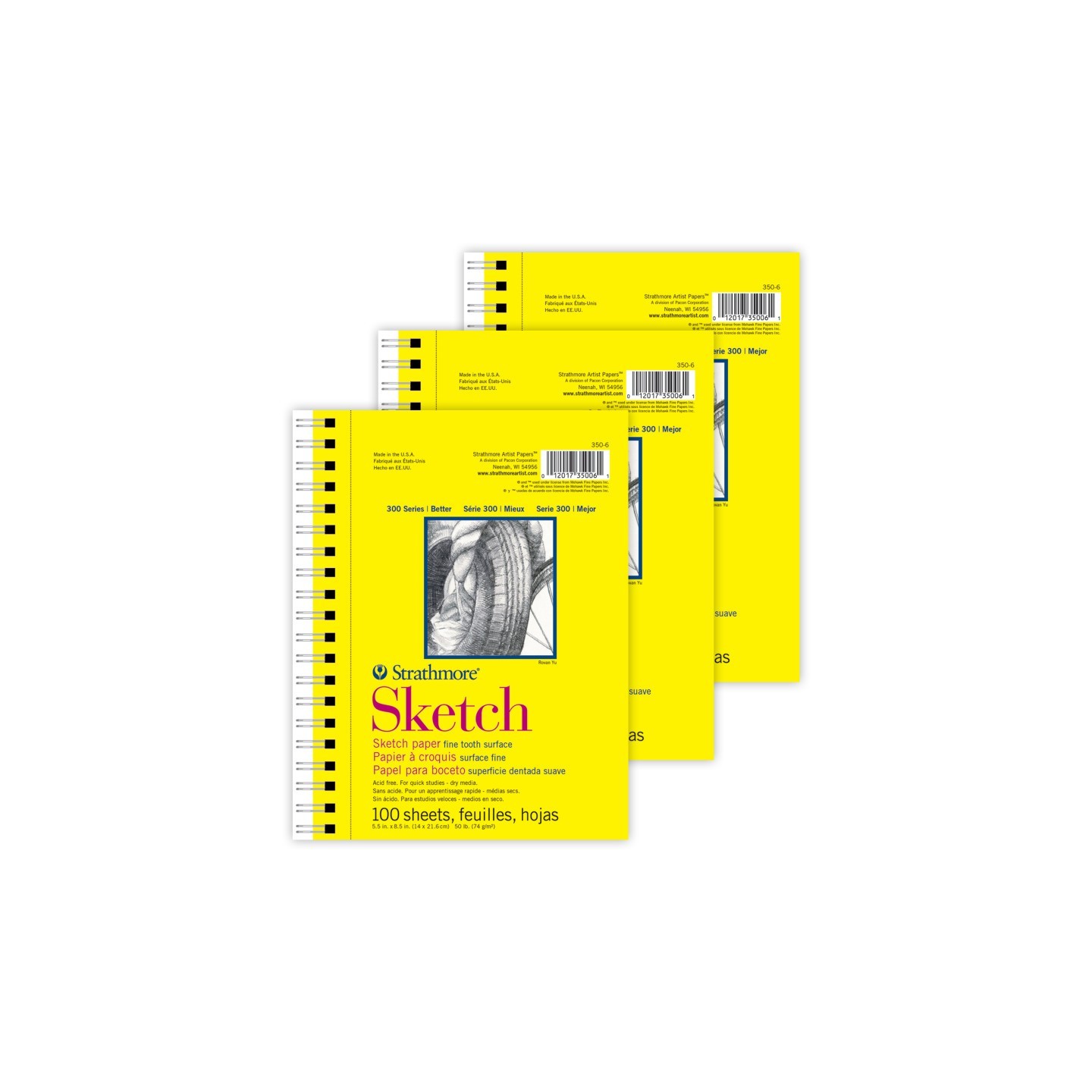 Strathmore 300 Series Sketch Pad, Side Wire Binding, 100 Sheets, 5.5x8.5 inch, Pack of 3