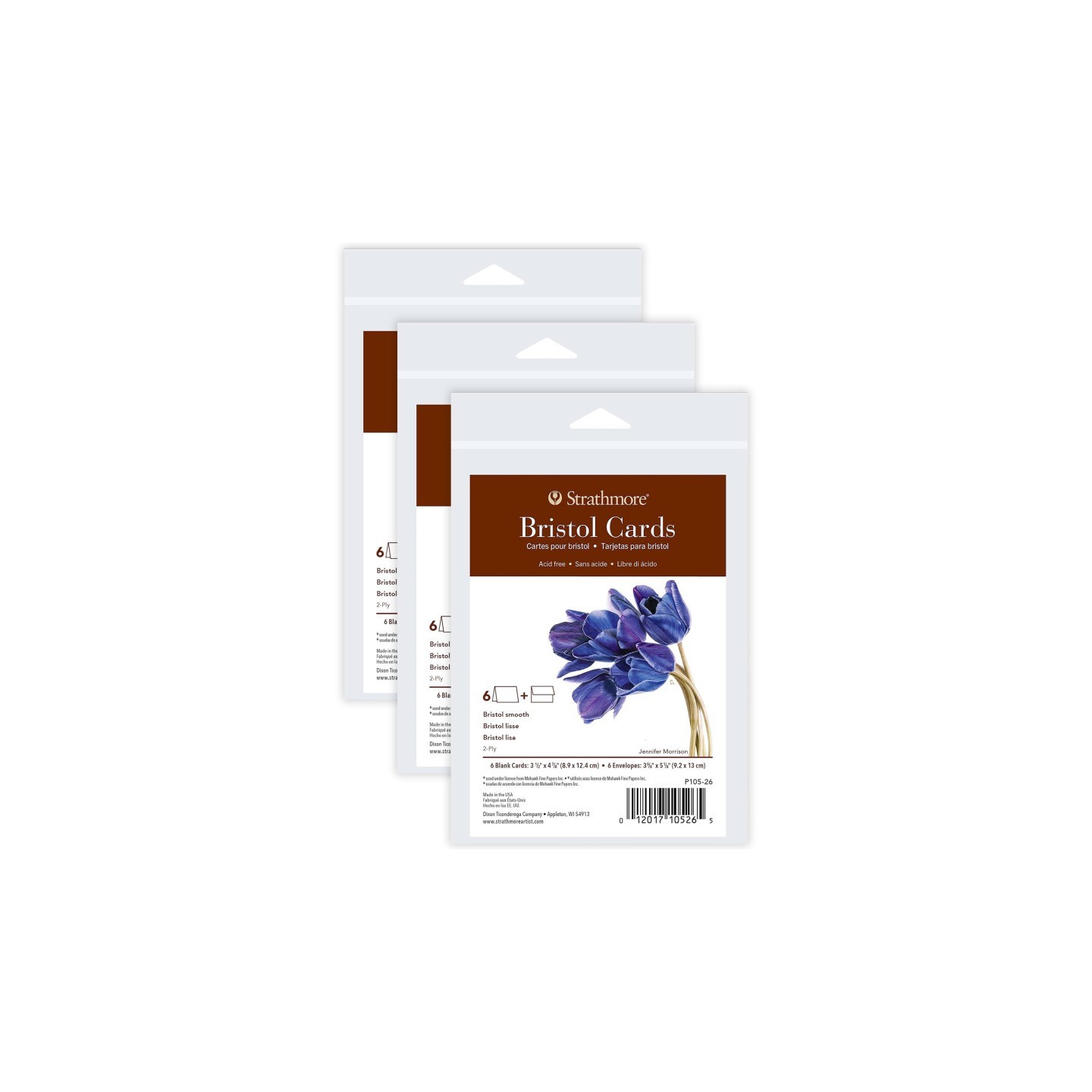 Strathmore 400 Series Bristol Cards & Envelopes, Anniversary Size, 3.5x4.875 inch, 6 Per Pack, 3 Packs