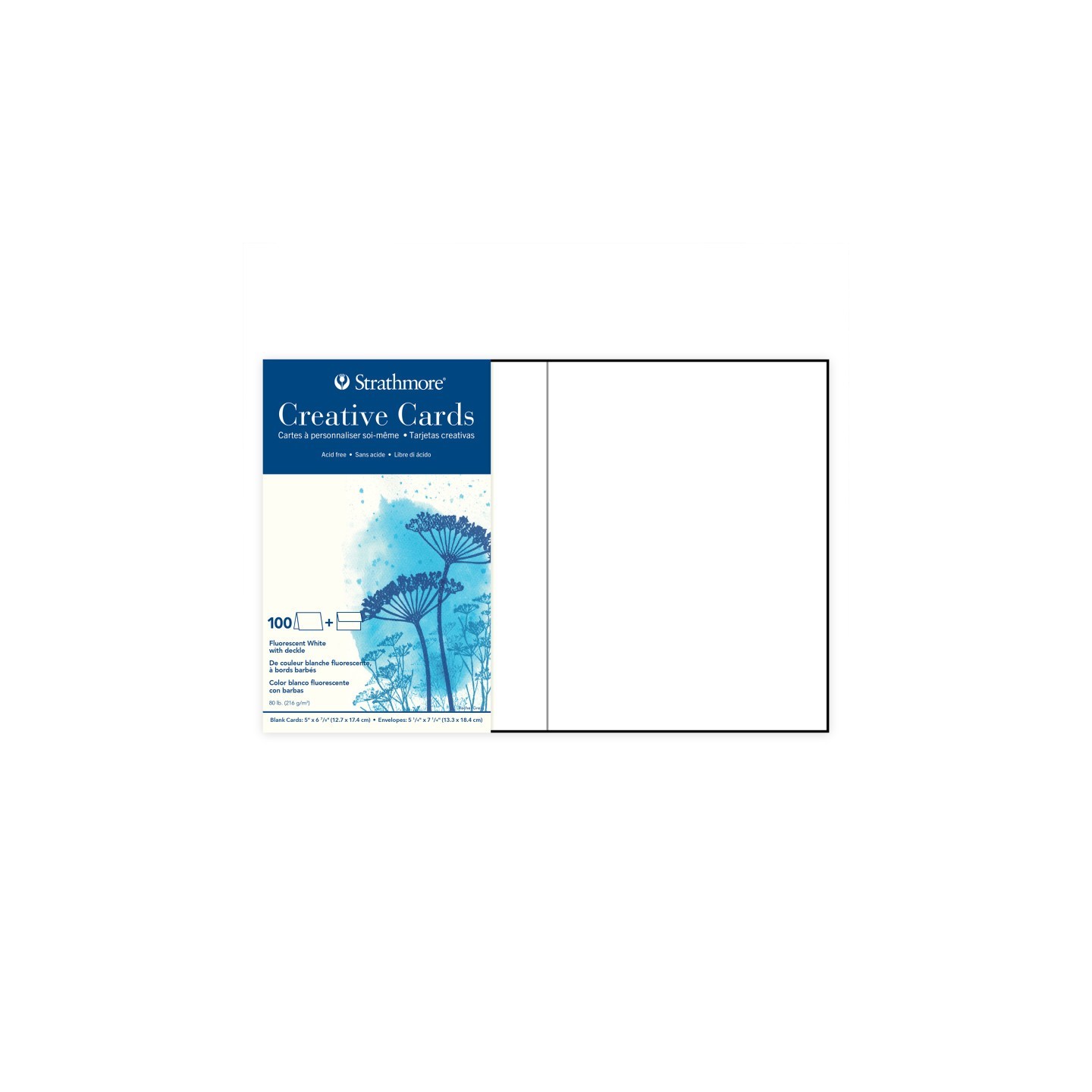 Strathmore Creative Cards & Envelopes, Fluorescent White with Deckle Edge, Full Size, 5x6.875 inch, Pack of 100