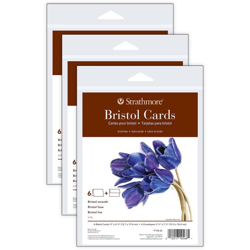 Strathmore 400 Series Bristol Cards & Envelopes, Full Size, 5x6.875 inch, 6 Per Pack, 3 Packs