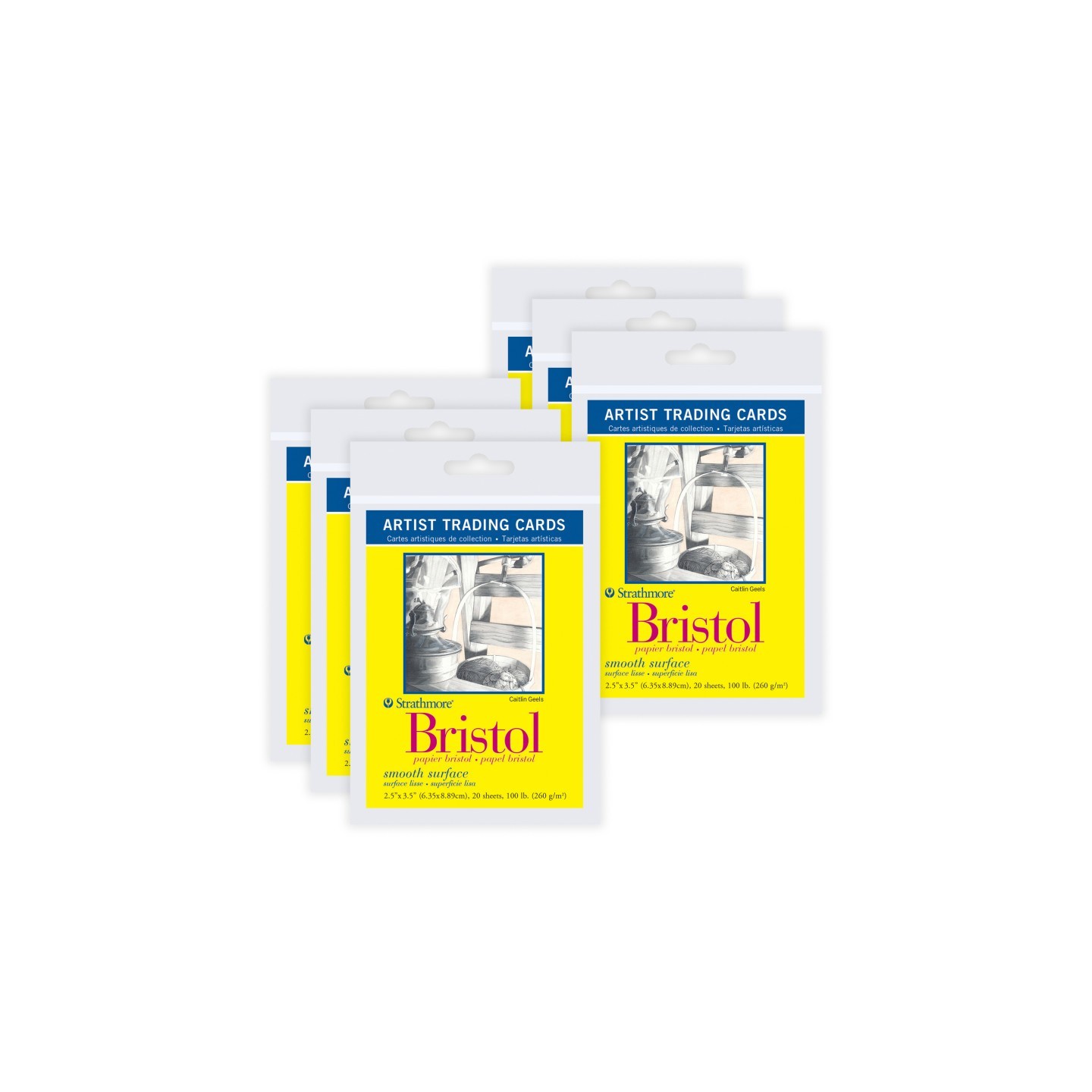 Strathmore 300 Series Artist Trading Cards Bristol Paper Pack, Smooth Finish, 2.5x3.5 inch, 20 Sheets Per Pack, 6 Packs