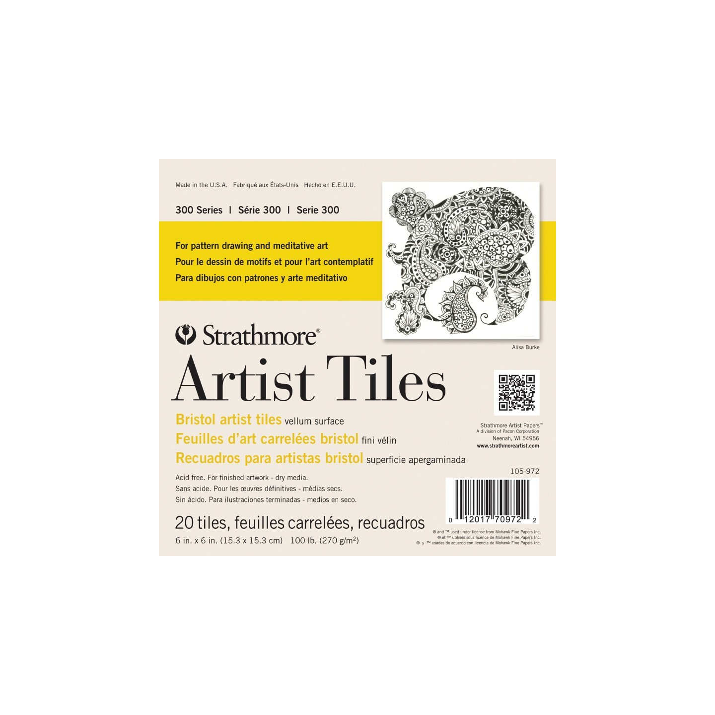 Strathmore 300 Series Artist Tiles, Bristol, Smooth Finish, 6x6 inch, 20 Sheets