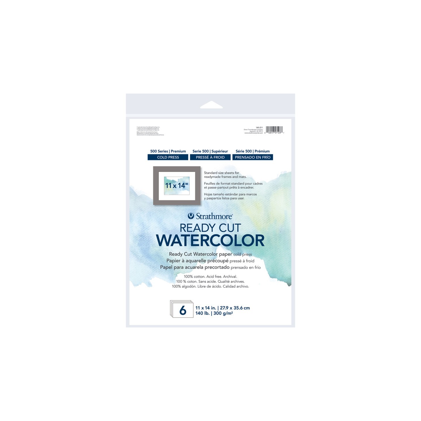 Strathmore 500 Series Ready Cut Watercolor Paper Pack, Cold Press, 11x14 inch, 6 Sheets