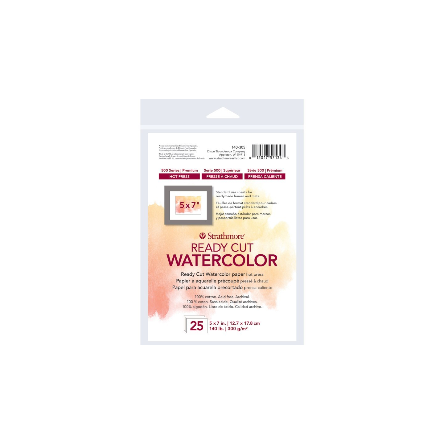 Strathmore 500 Series Ready Cut Watercolor Paper Pack, Hot Press, 5x7 inch, 25 Sheets