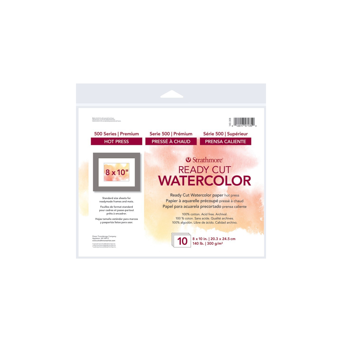 Strathmore 500 Series Ready Cut Watercolor Paper Pack, Hot Press, 8x10 inch, 10 Sheets