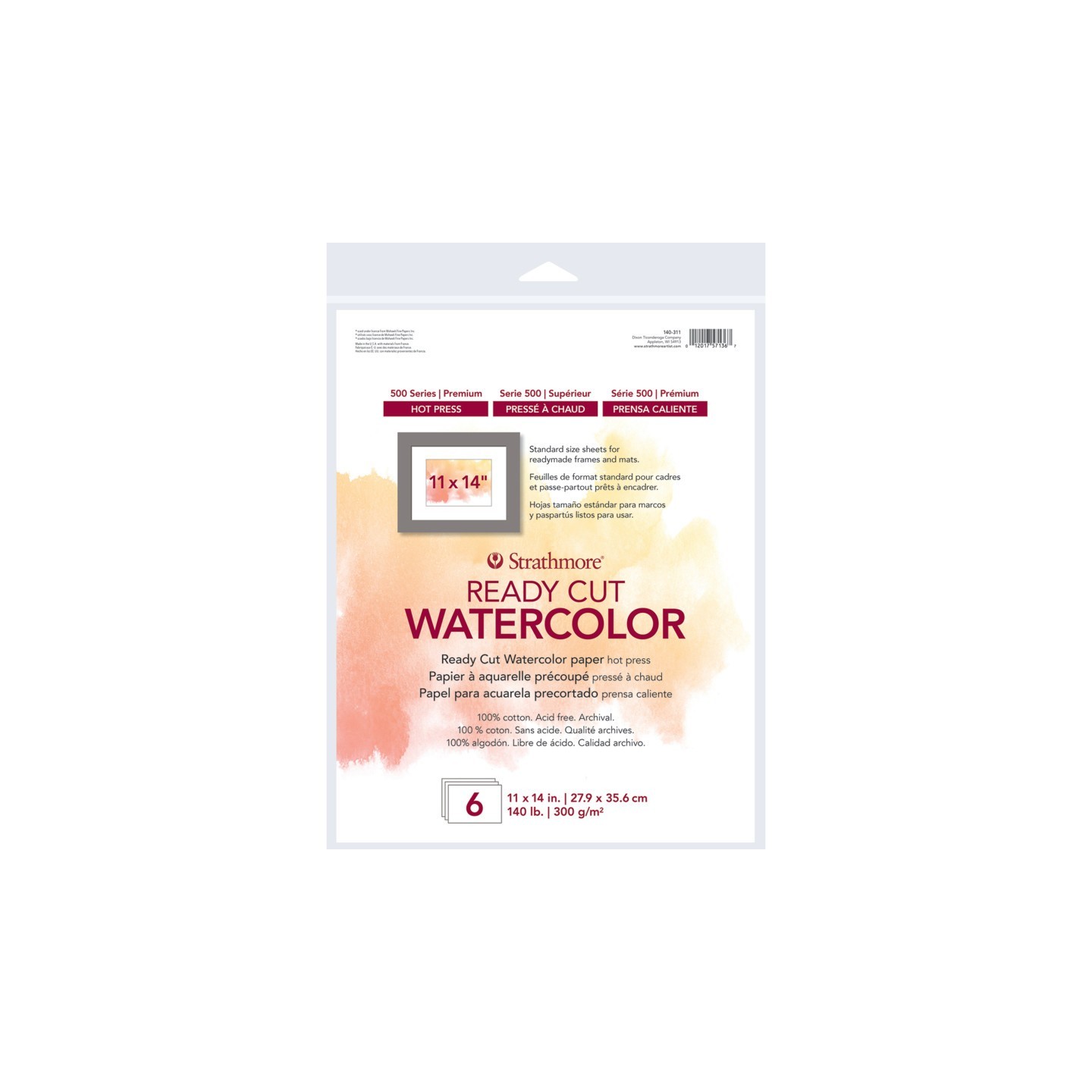 Strathmore 500 Series Ready Cut Watercolor Paper Pack, Hot Press, 11x14 inch, 6 Sheets
