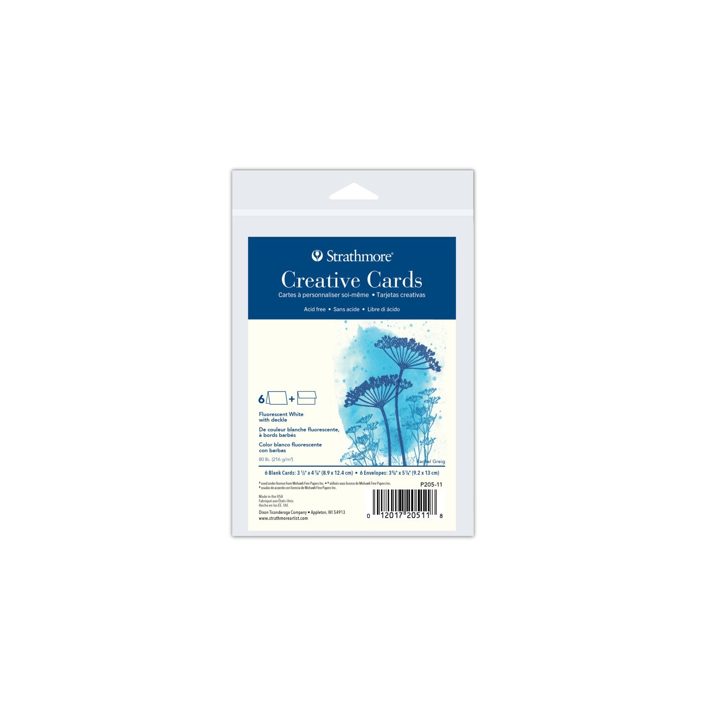 Strathmore Creative Cards & Envelopes, Flourescent White with Deckle Edge, Anniversary Size, 3.5x4.875 inch, 6 Pack