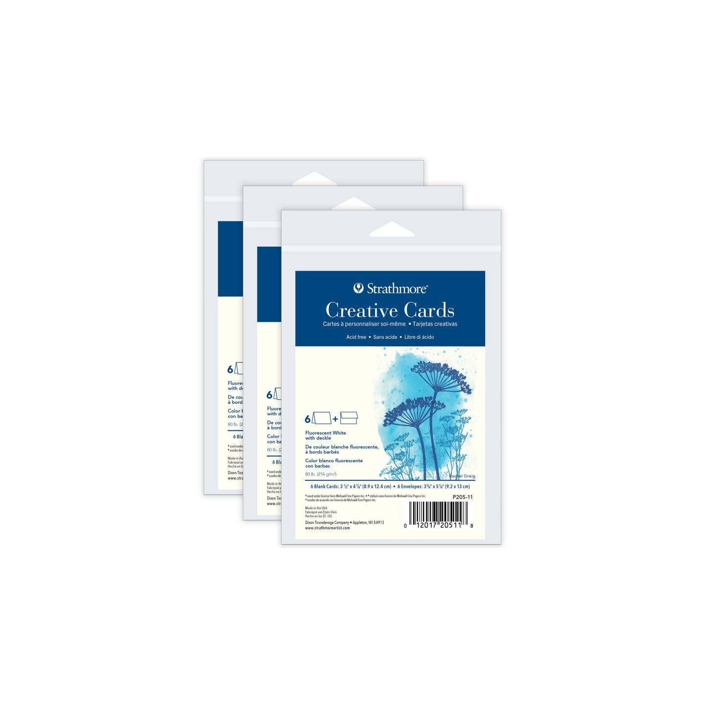 Strathmore Creative Cards & Envelopes, Flourescent White with Deckle Edge, Anniversary Size, 3.5x4.875 inch, 6 Per Pack, 3 Packs