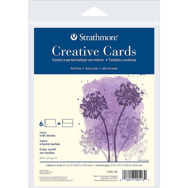Strathmore Creative Cards & Envelopes, Ivory with Deckle Edge, Full Size, 5x6.875 inch, 6 Pack