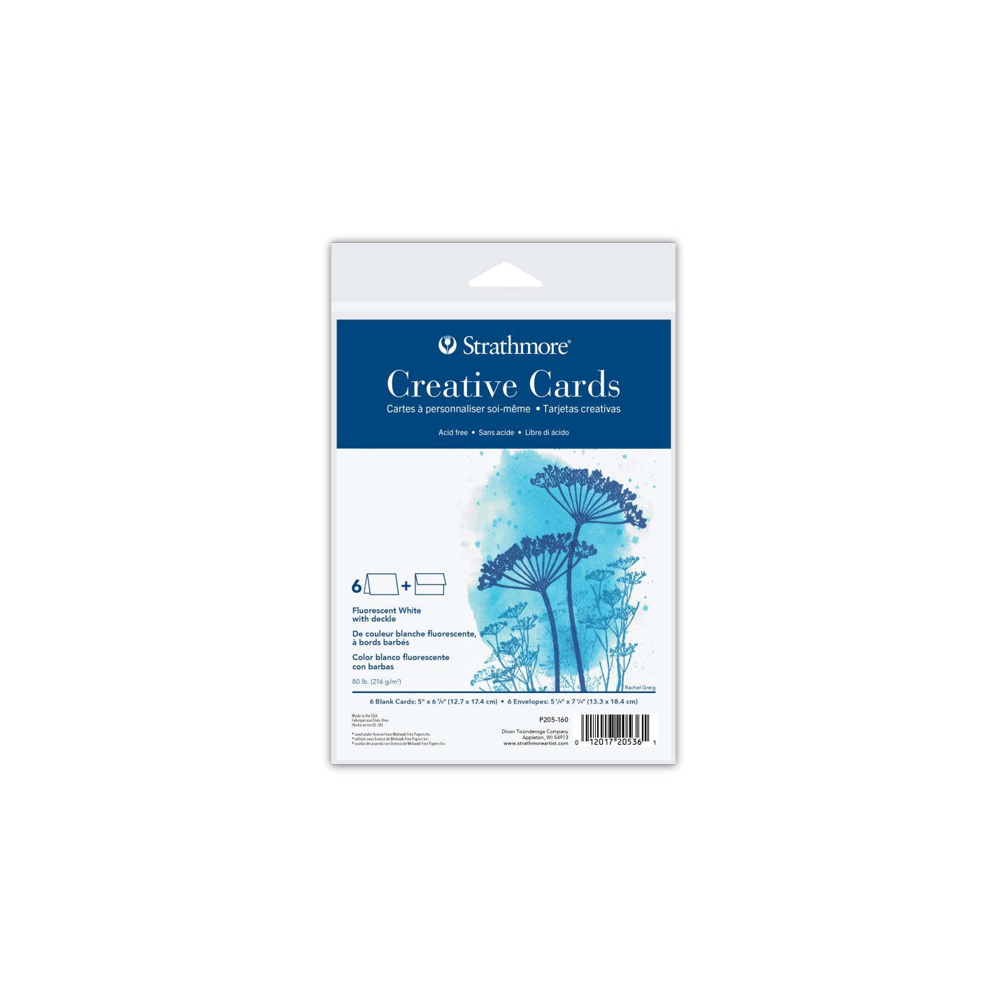 Strathmore Creative Cards & Envelopes, Flourescent White with Deckle Edge, Full Size, 5x6.875 inch, 6 Pack