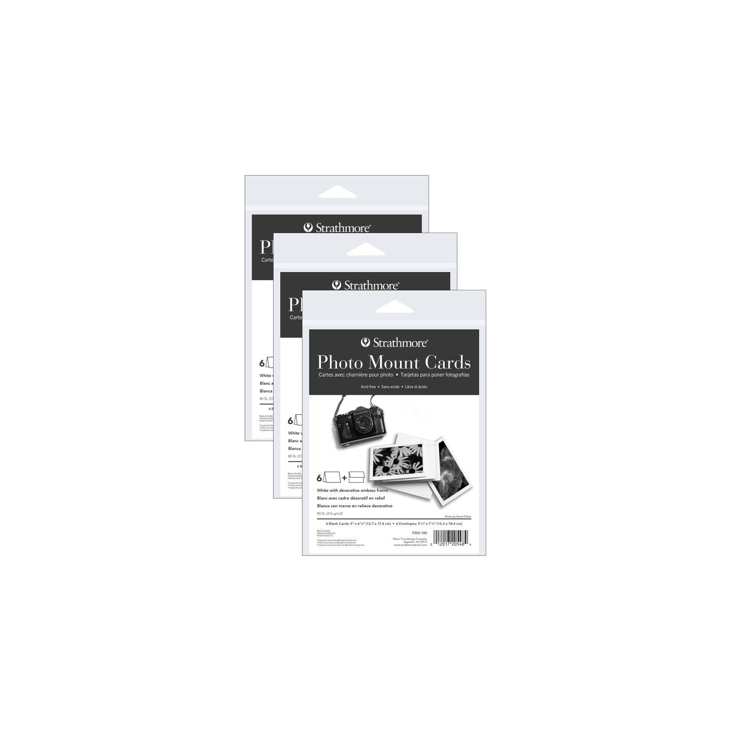 Strathmore Photo Mount Cards & Envelopes, Decorative Embossed Border, Full Size, 5x6.875 inch, 6 Per Pack, 3 Packs
