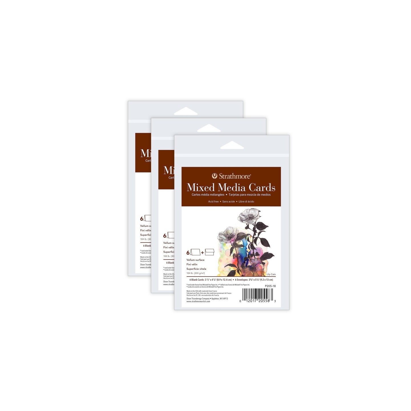 Strathmore 400 Series Mixed Media Cards & Envelopes, Anniversary Size, 3.5x4.875 inch, 6 Per Pack, 3 Packs