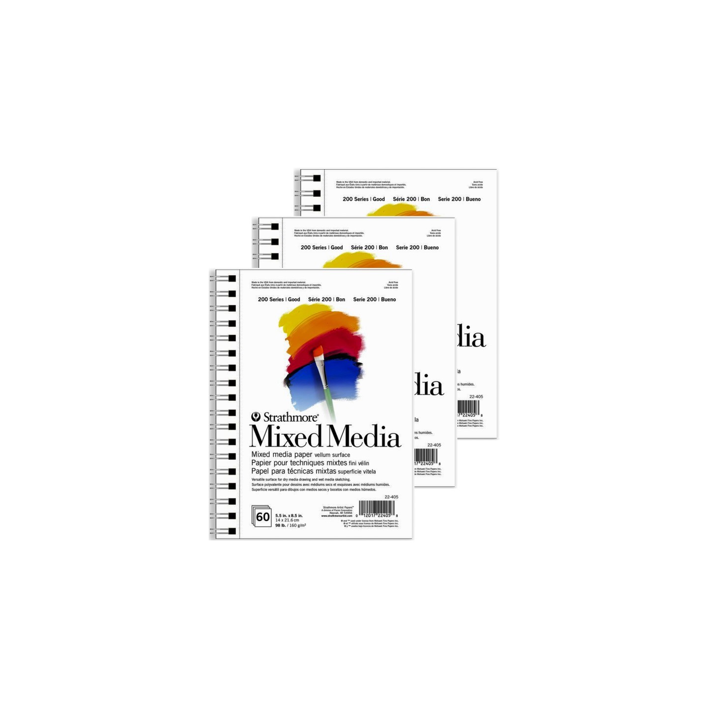 Strathmore 200 Series Mixed Media Pad, 60 Sheet, 5.5x8.5 inch, Pack of 3