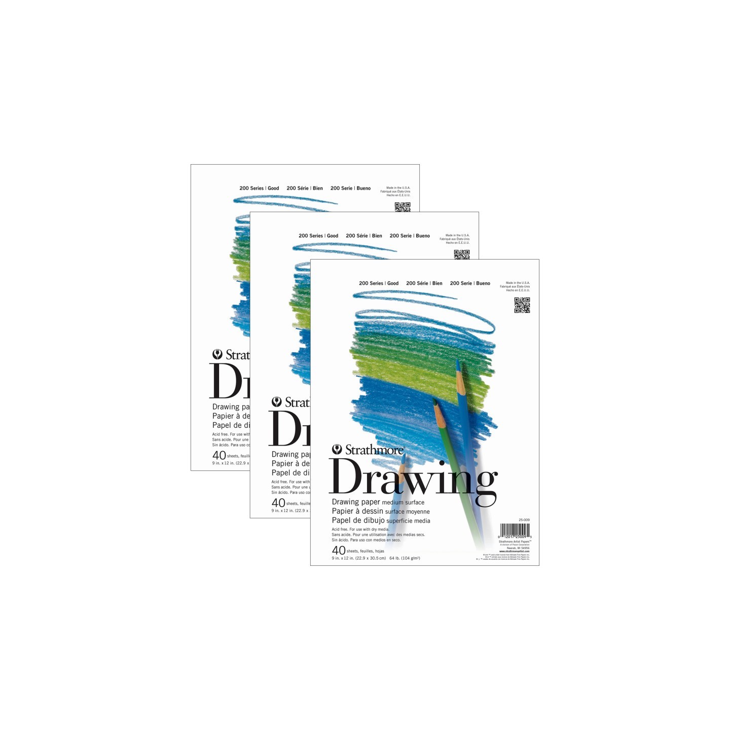 Strathmore 200 Series Drawing Pad, 40 Sheet, 9x12 inch, Pack of 3