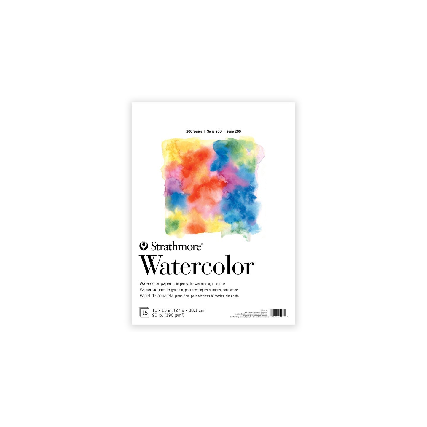 Strathmore 200 Series Watercolor Paper Pad, Tape Binding, 15 Sheet, 11x15 inch, 1 Count