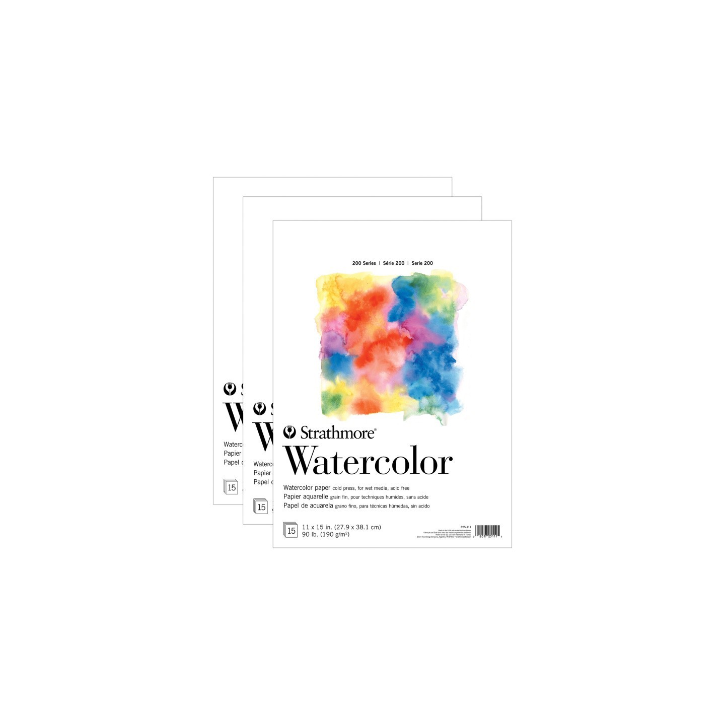 Strathmore 200 Series Watercolor Paper Pad, Tape Binding, 15 Sheet, 11x15 inch, Pack of 3