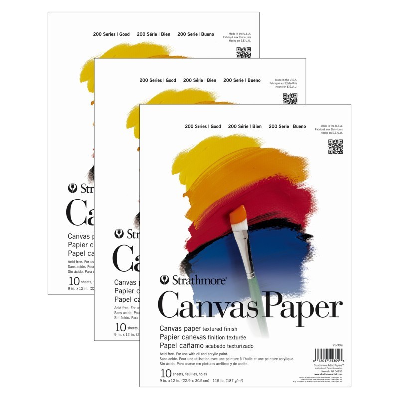 Strathmore 200 Series Canvas Pad, 10 Sheet, 9x12 inch, Pack of 3