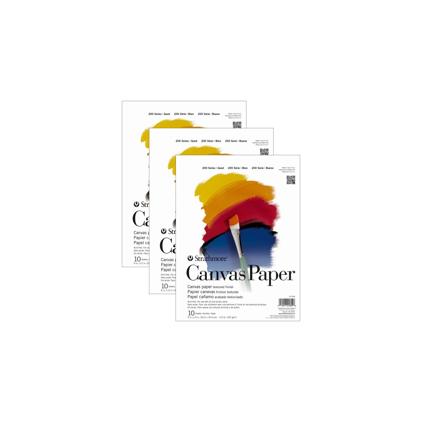 Strathmore 200 Series Canvas Pad, 10 Sheet, 9x12 inch, Pack of 3