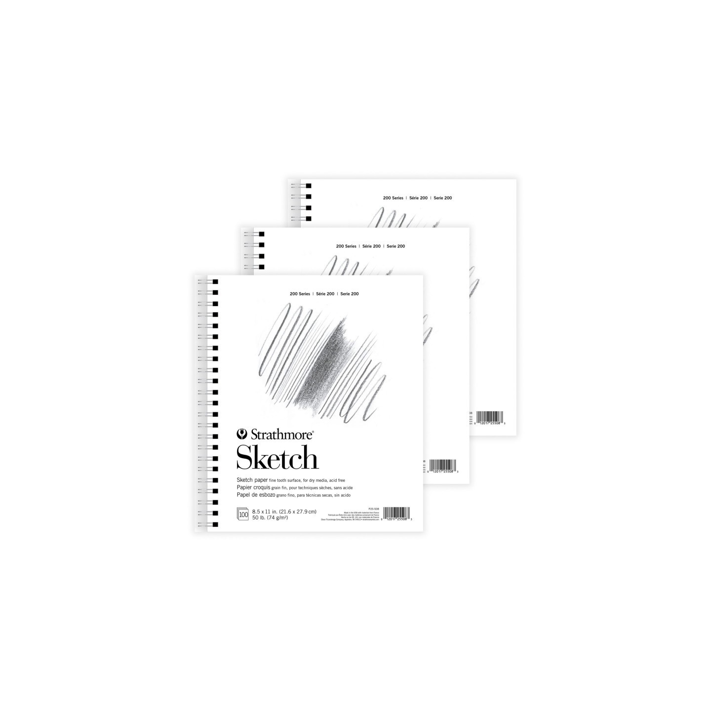 Strathmore 200 Series Sketch Paper Pad, Wire Binding, 100 Sheet, 8.5x11 inch, Pack of 3