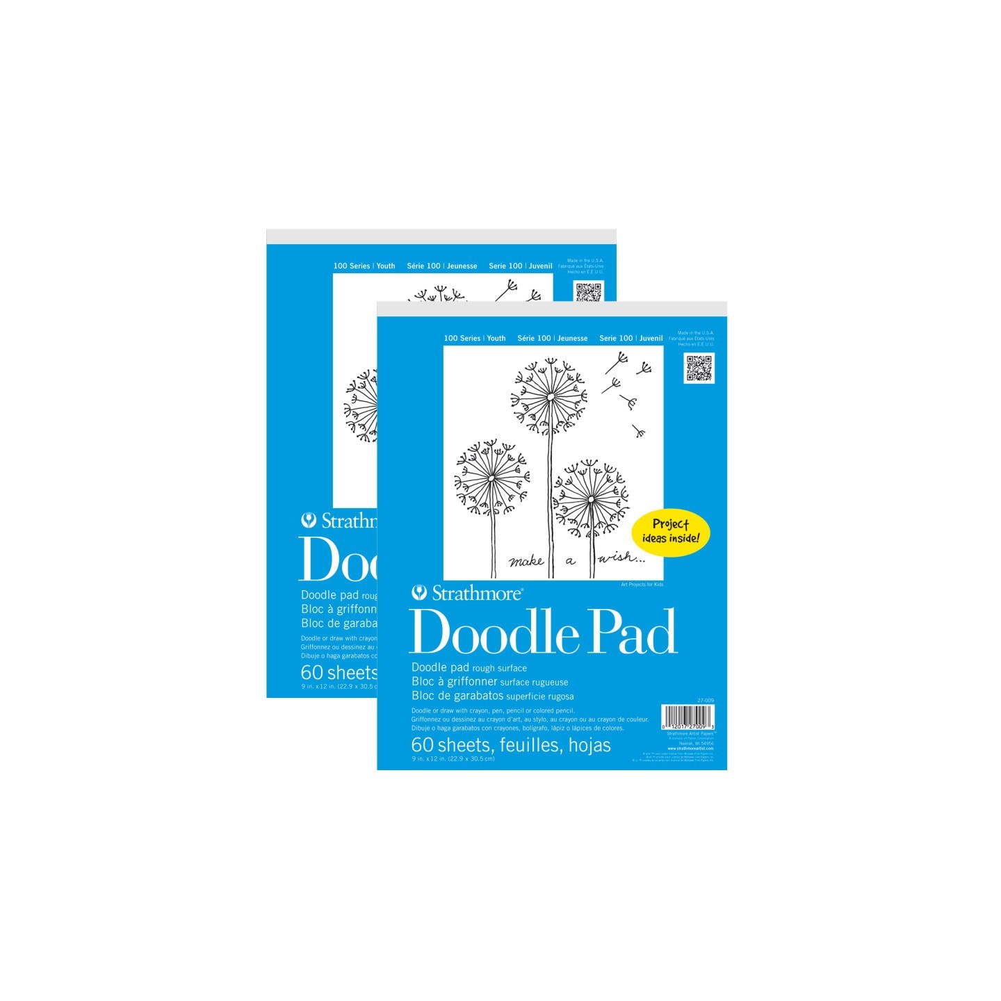 Strathmore 100 Series Doodle Paper Pad, 9x12 in, White, 60 Sheets, Pack of 2