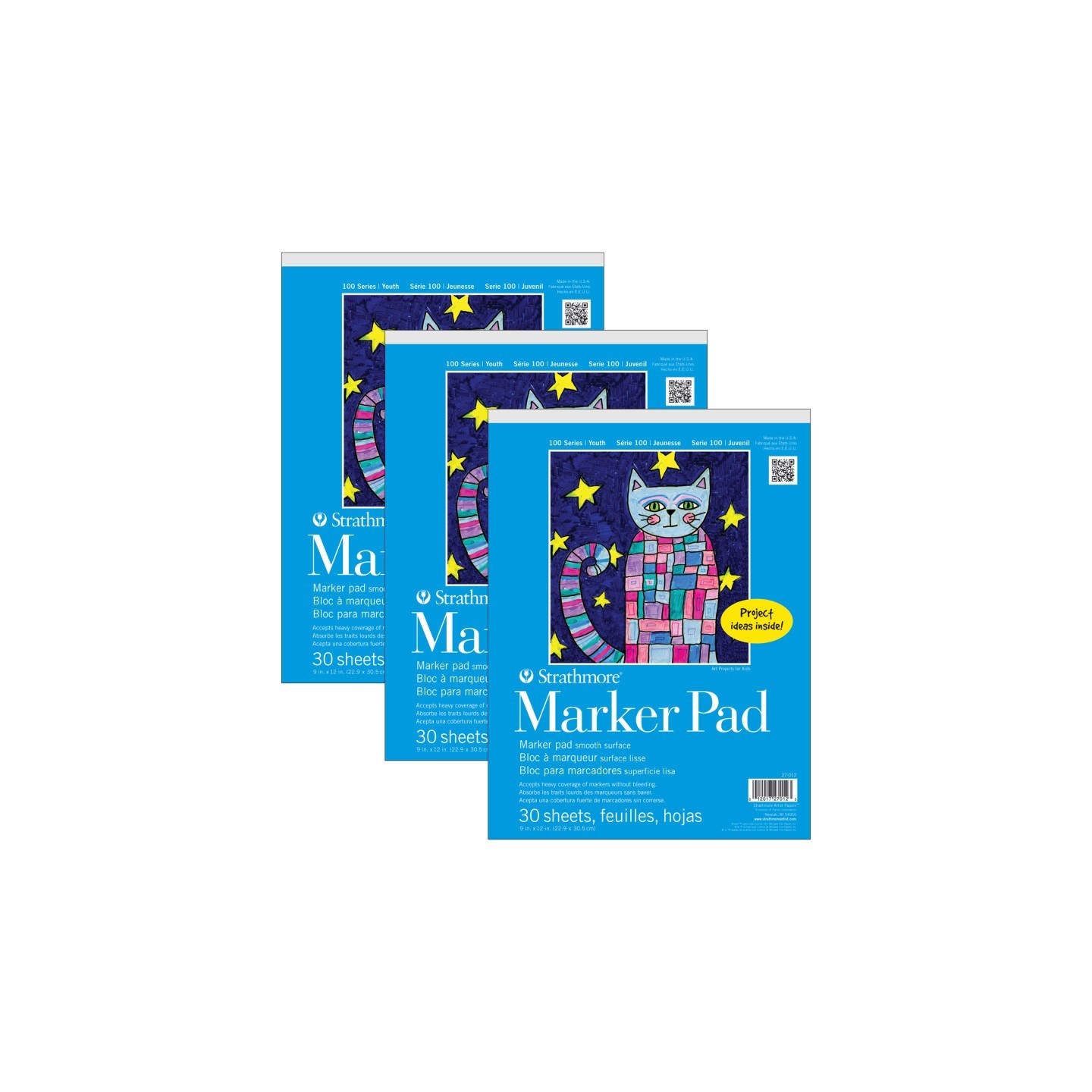 Strathmore 100 Series Marker Pad, 30 Sheet, 9x12 inch, Pack of 3