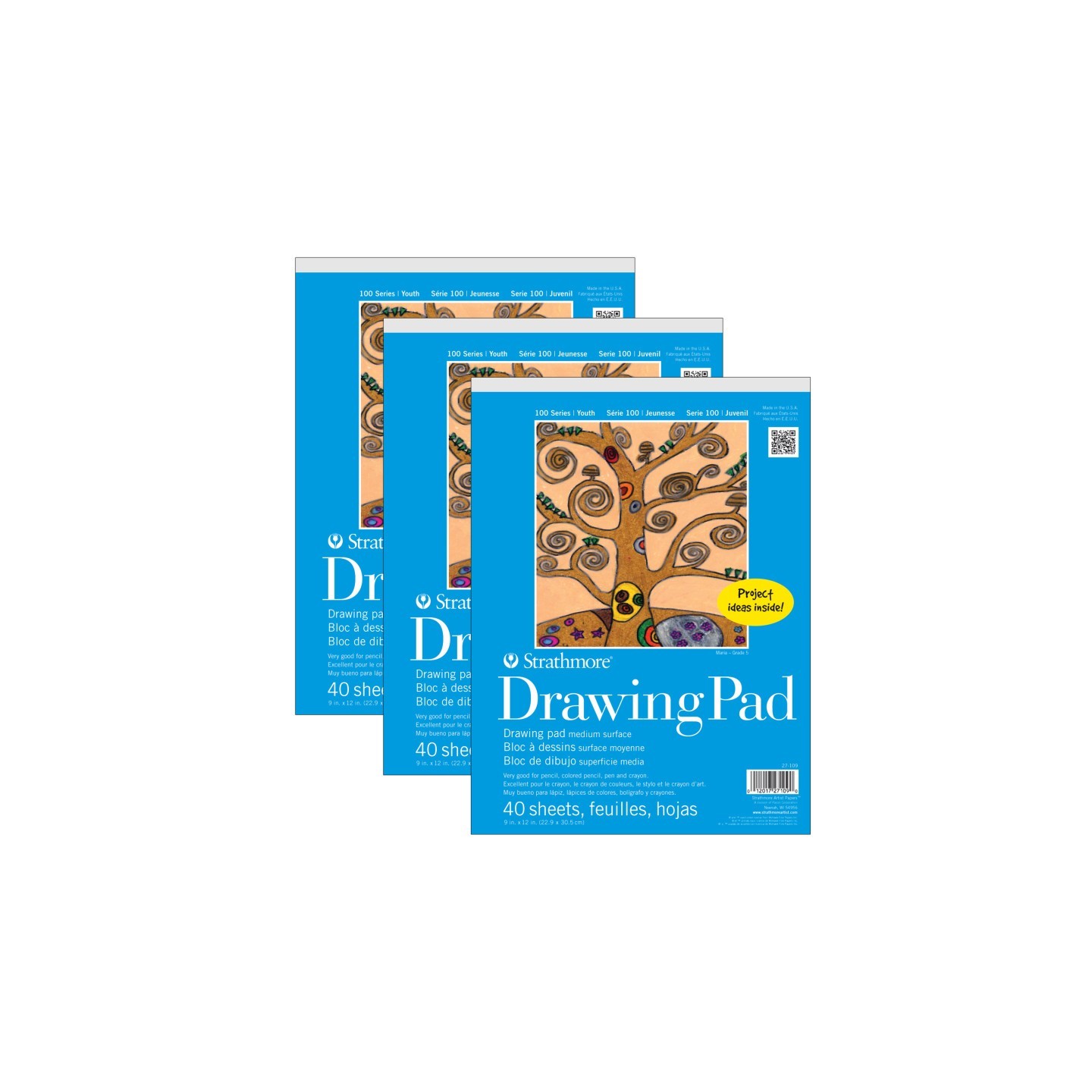 Strathmore 100 Series Drawing Pad, 40 Sheet, 9x12 inch, Pack of 3