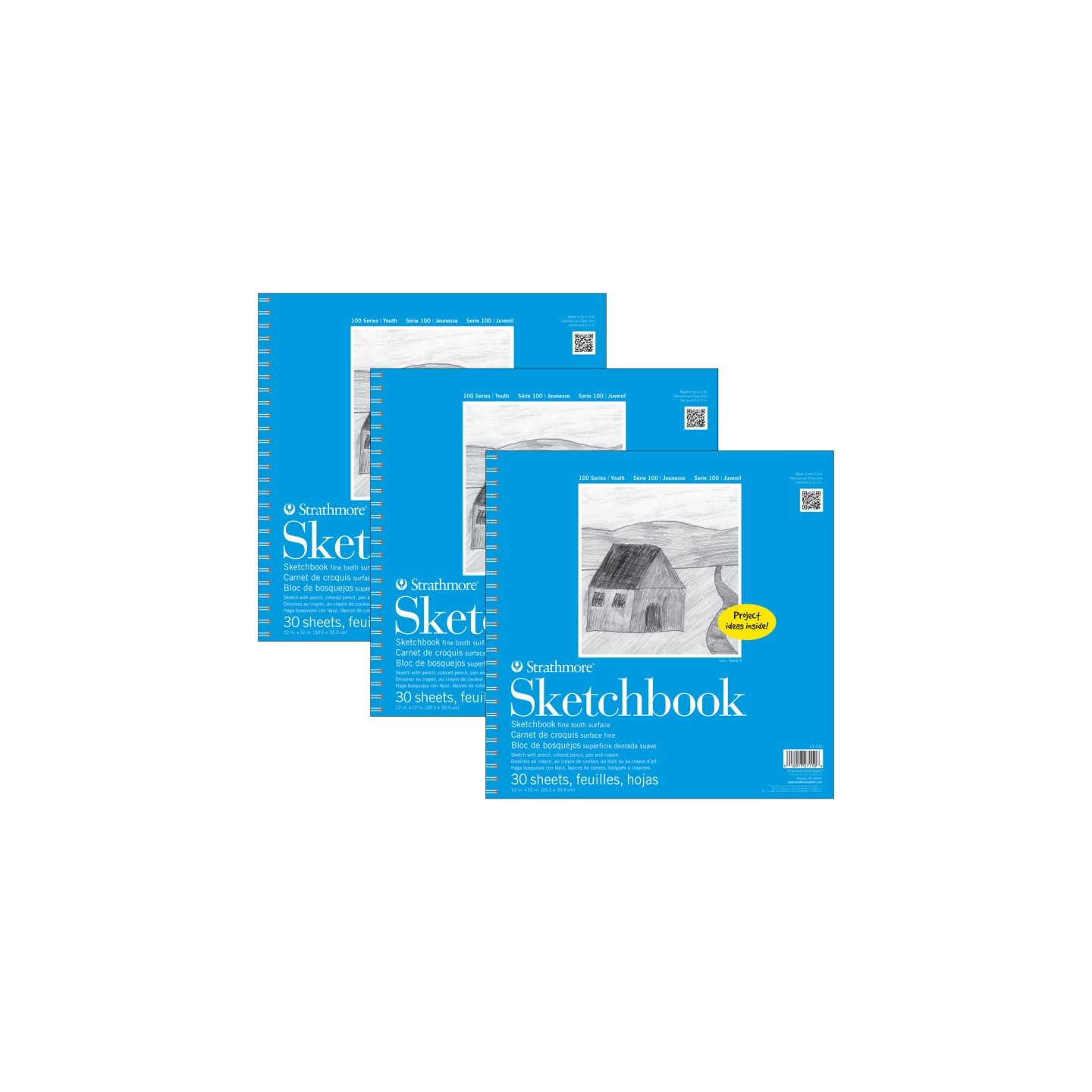 Strathmore 100 Series Sketch Pad, 30 Sheet, 12x12 inch, Pack of 3