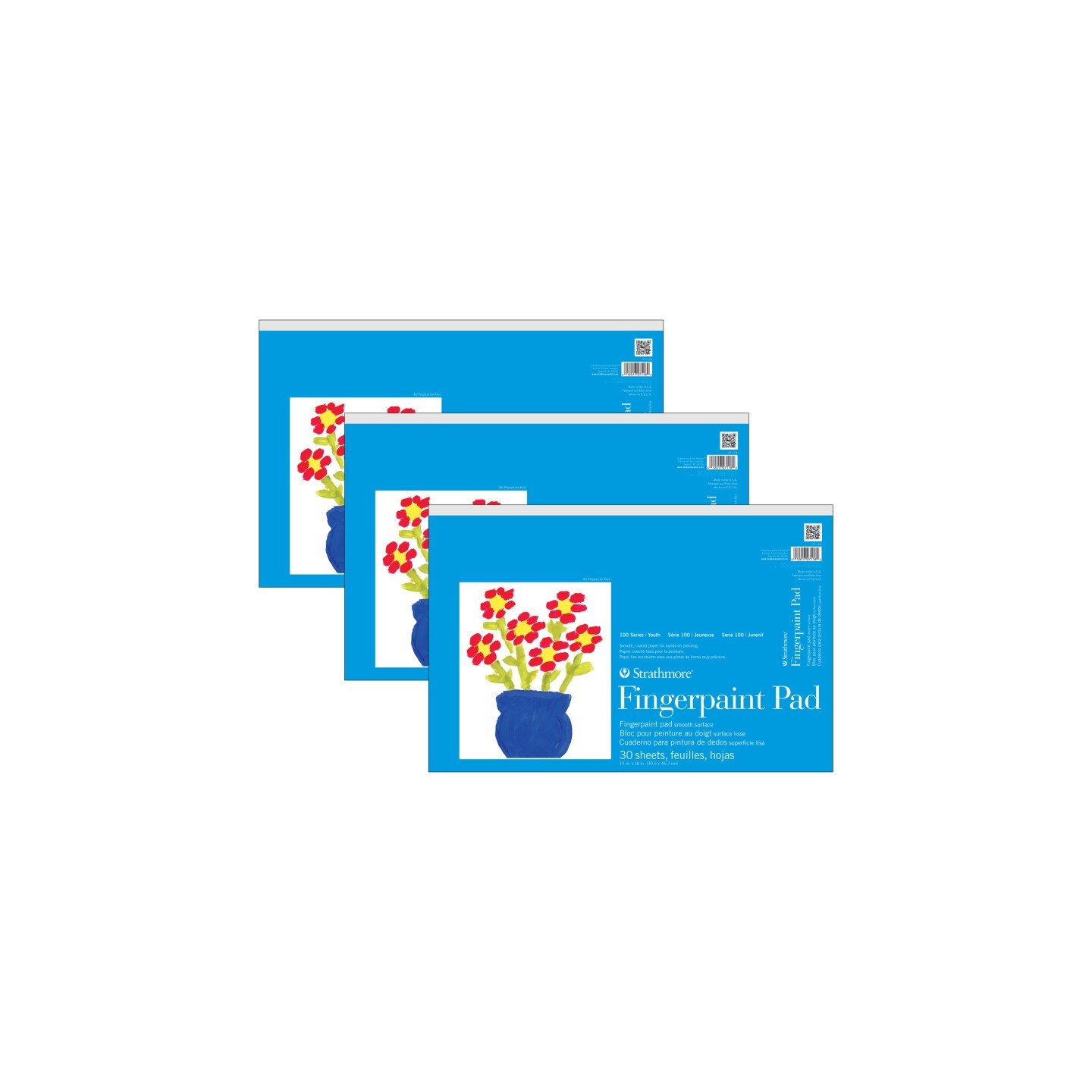 Strathmore 100 Series Fingerpaint Pad, 30 Sheet, 12x18 inch, Pack of 3