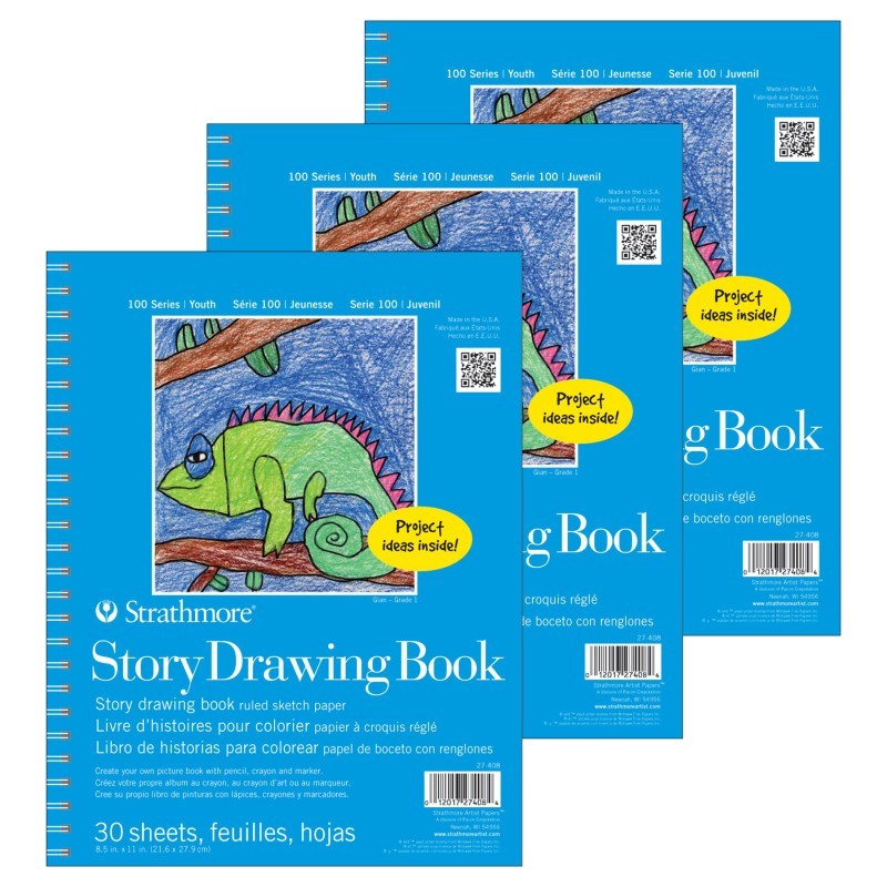 Strathmore 100 Series Story Drawing Pad, 30 Sheet, 8.5x11 inch, Pack of 3