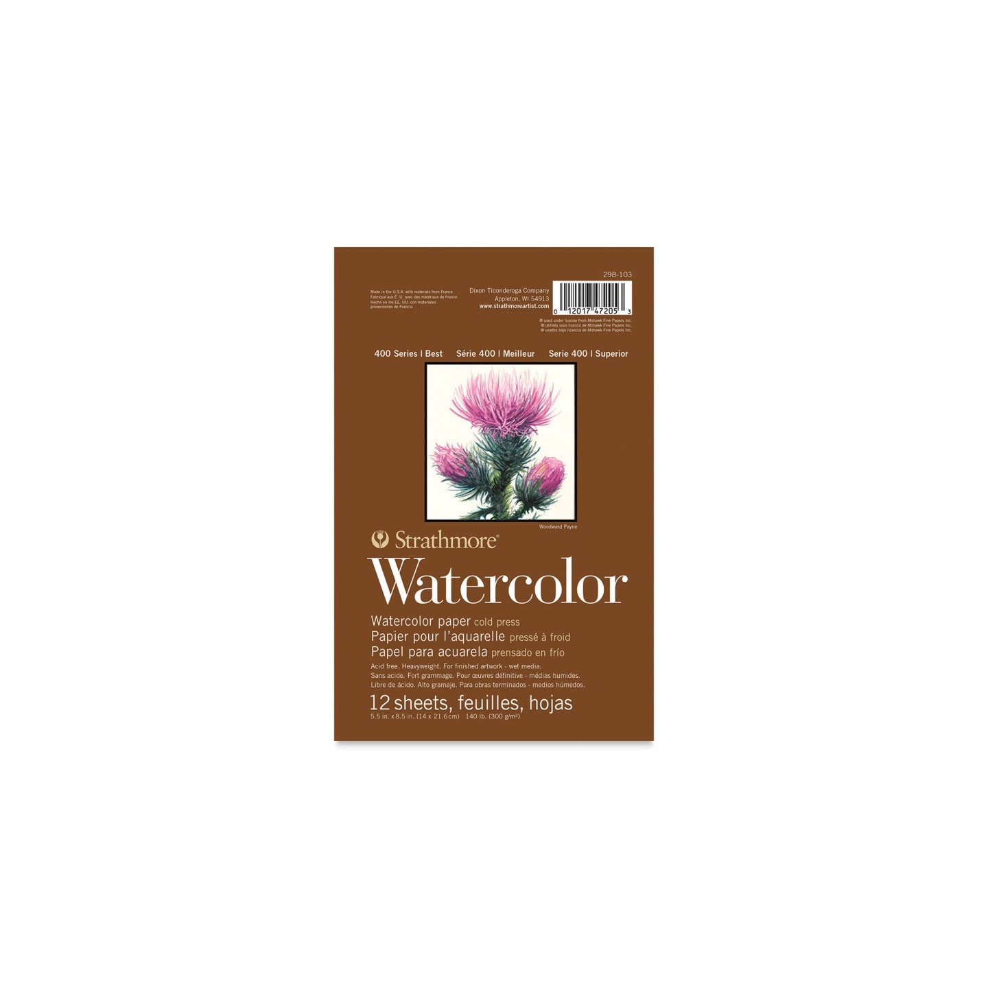Strathmore 400 Series Watercolor Paper Pad, Cold Pressed, Tape Binding, 12 Sheet, 5.5x8.5 inch, 1 Count