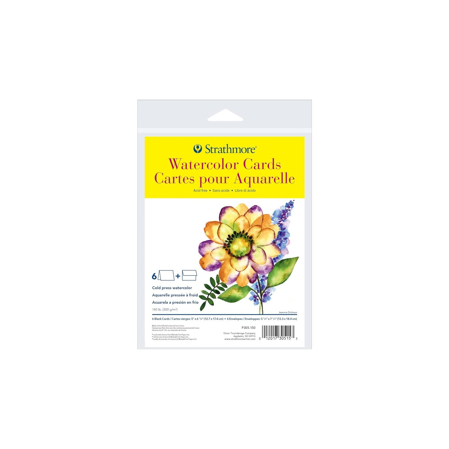 Strathmore 300 Series Watercolor Cards & Envelopes, Full Size, 5x6.875 inch, 6 Pack