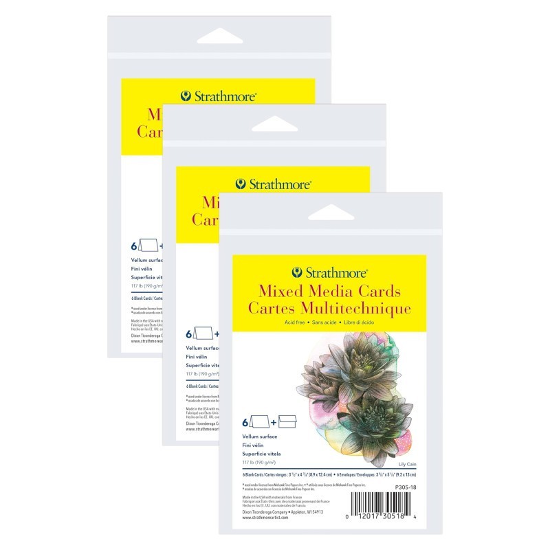 Strathmore 300 Series Mixed Media Cards & Envelopes, Anniversary Size, 3.5x4.875 inch, 6 Per Pack, 3 Packs