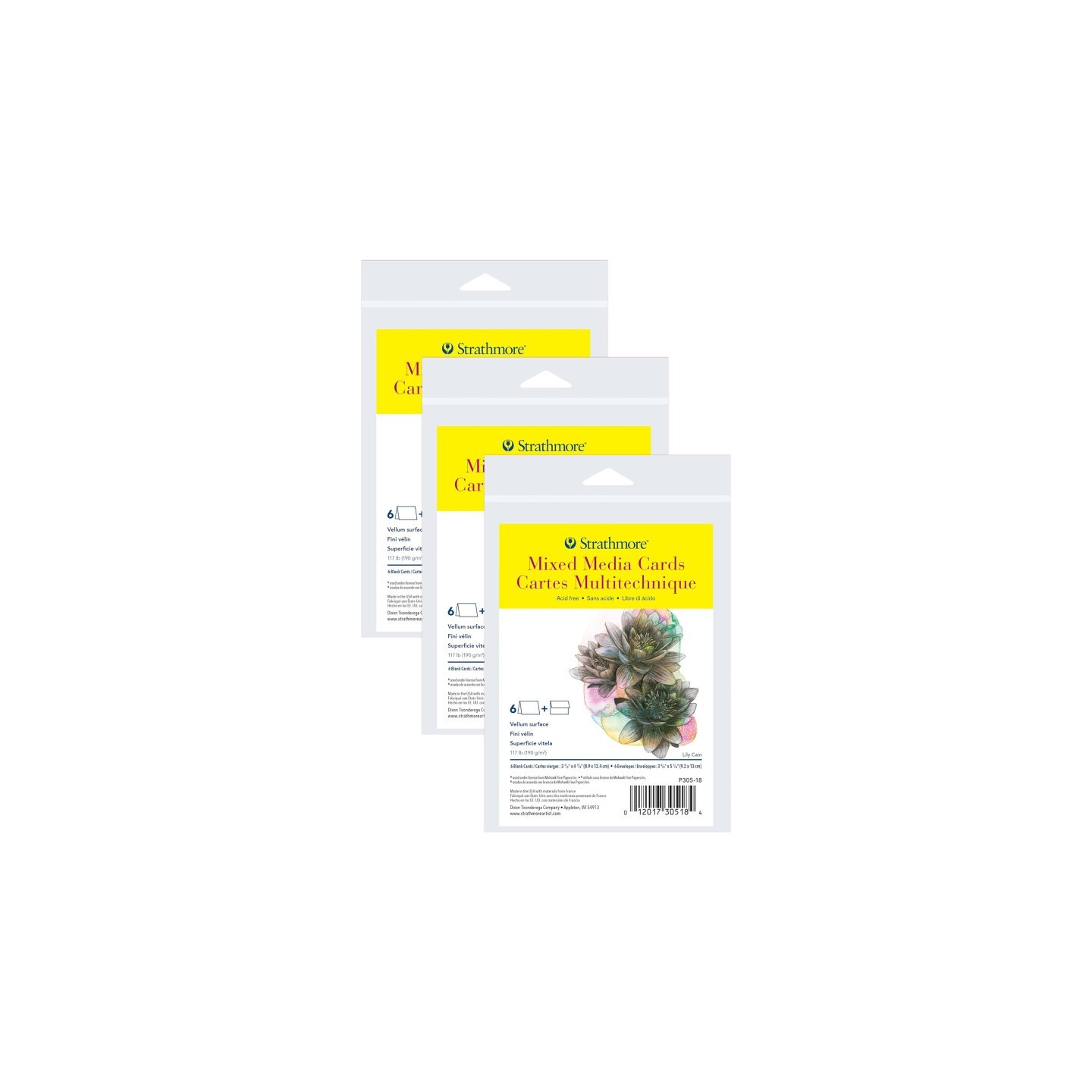 Strathmore 300 Series Mixed Media Cards & Envelopes, Anniversary Size, 3.5x4.875 inch, 6 Per Pack, 3 Packs