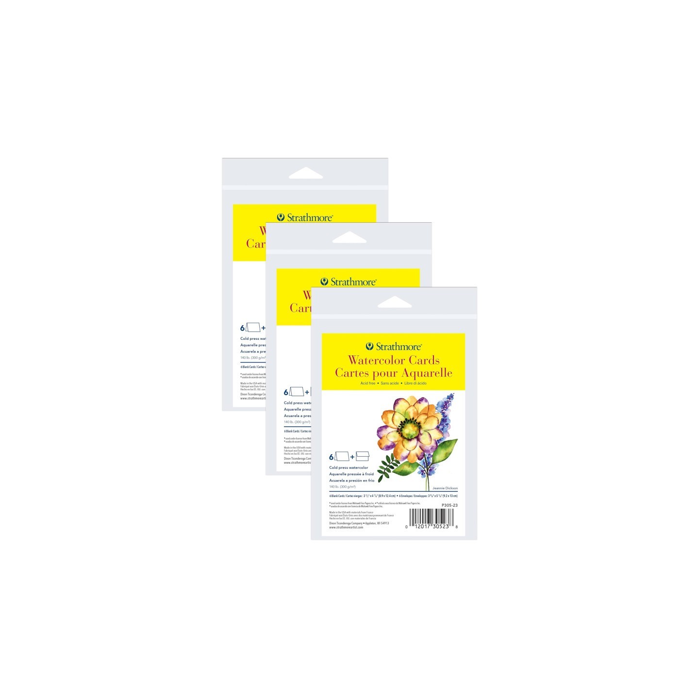 Strathmore 300 Series Watercolor Cards & Envelopes, Anniversary Size, 3.5x4.875 inch, 6 Per Pack, 3 Packs
