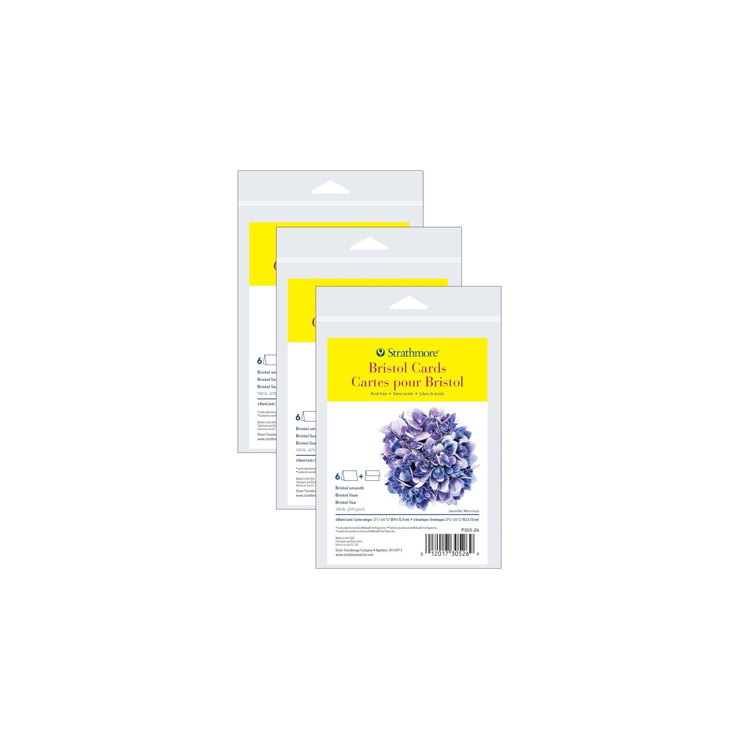 Strathmore 300 Series Bristol Cards & Envelopes, Anniversary Size, 3.5x4.875 inch, 6 Per Pack, 3 Packs