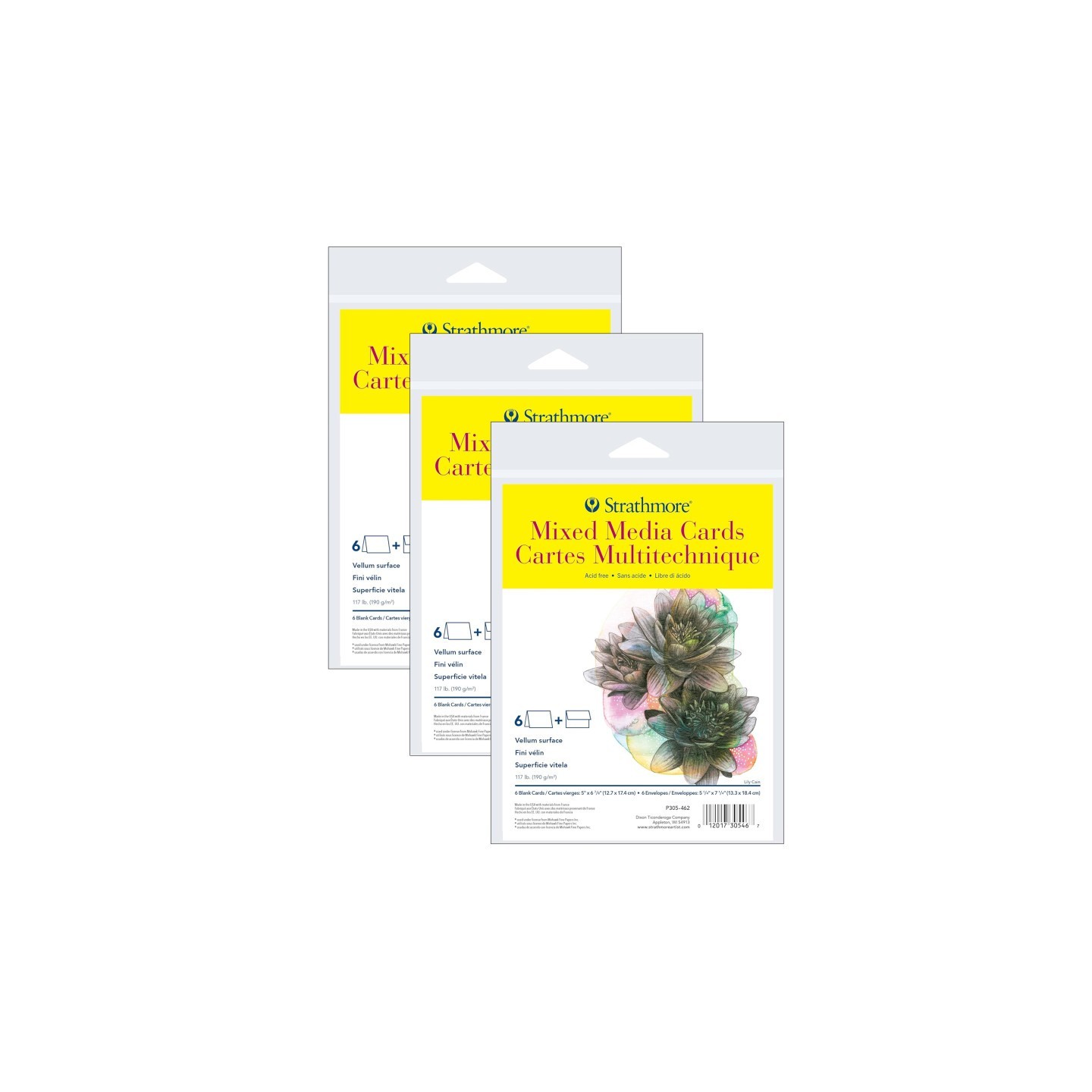 Strathmore 300 Series Mixed Media Cards & Envelopes, Full Size, 5x6.875 inch, 6 Per Pack, 3 Packs