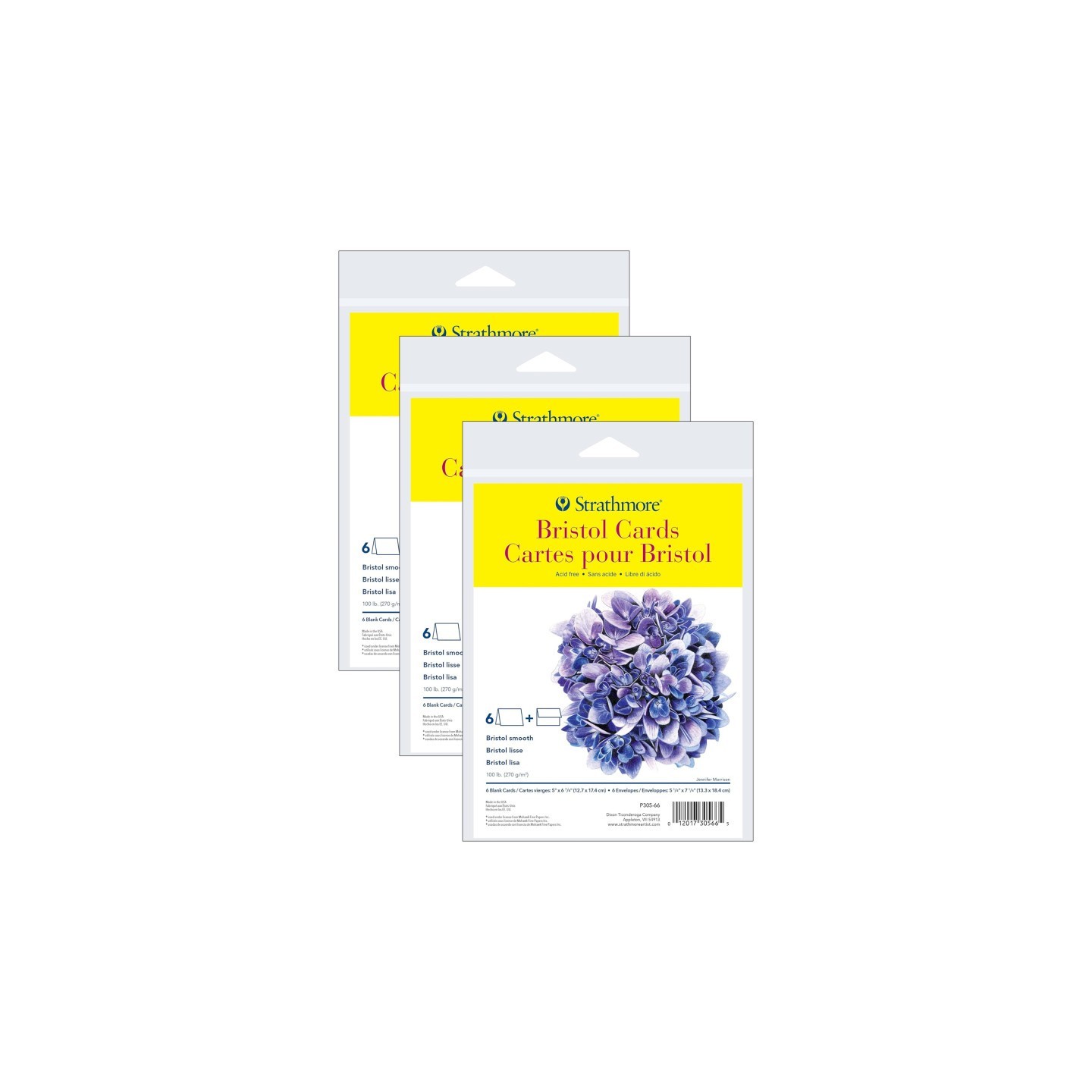 Strathmore 300 Series Bristol Cards & Envelopes, Full Size, 5x6.875 inch, 6 Per Pack, 3 Packs