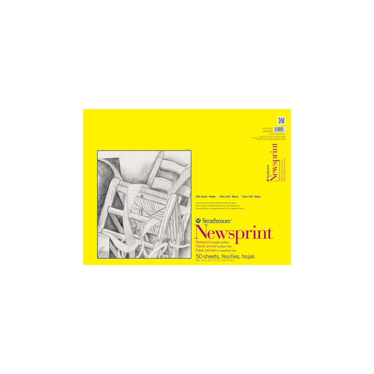 Strathmore 300 Series Newsprint Pad, Tape Binding, 50 Sheet, 18x24 inch, 1 Count