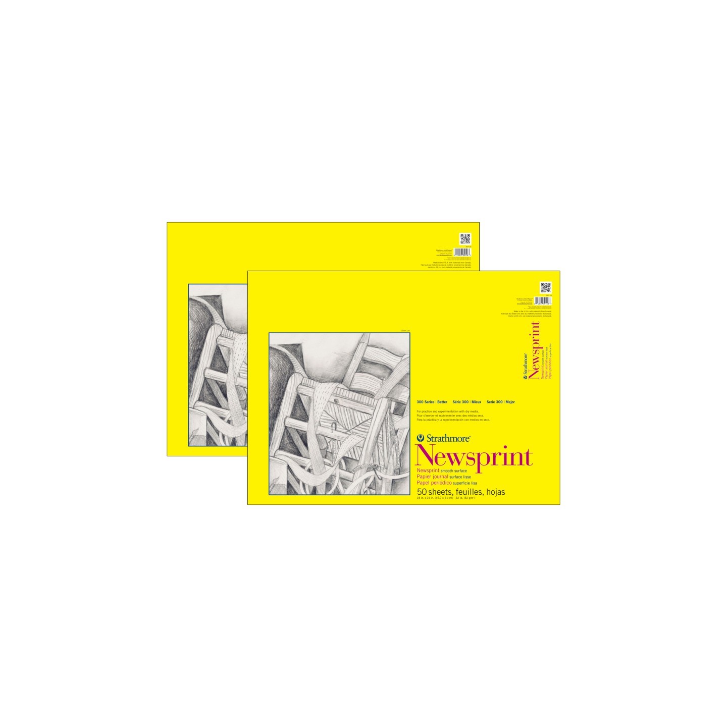 Strathmore 300 Series Newsprint Pad, Tape Binding, 50 Sheet, 18x24 inch, Pack of 2