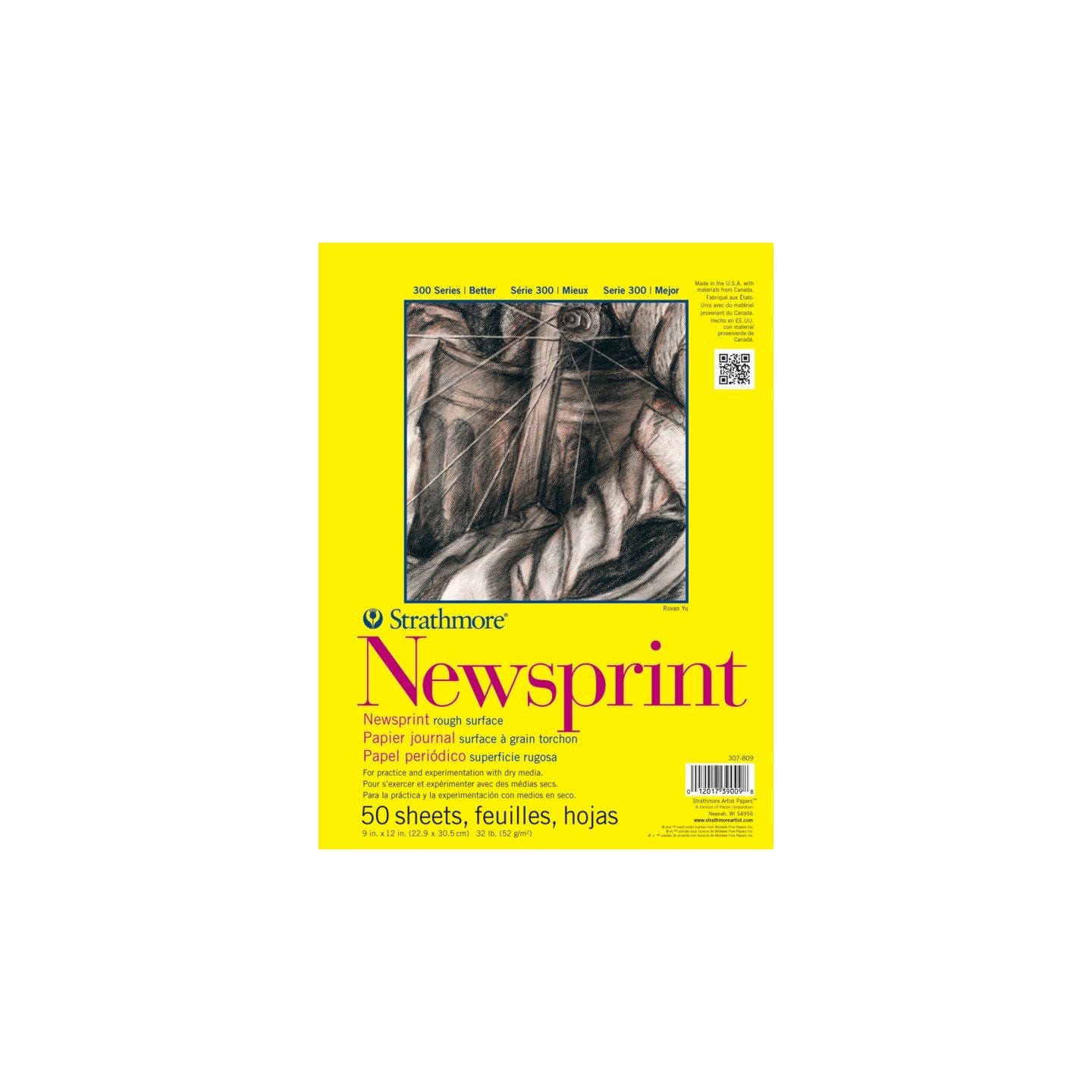 Strathmore 300 Series Newsprint Pad, Tape Binding, 50 Sheet, 9x12 inch, 1 Count