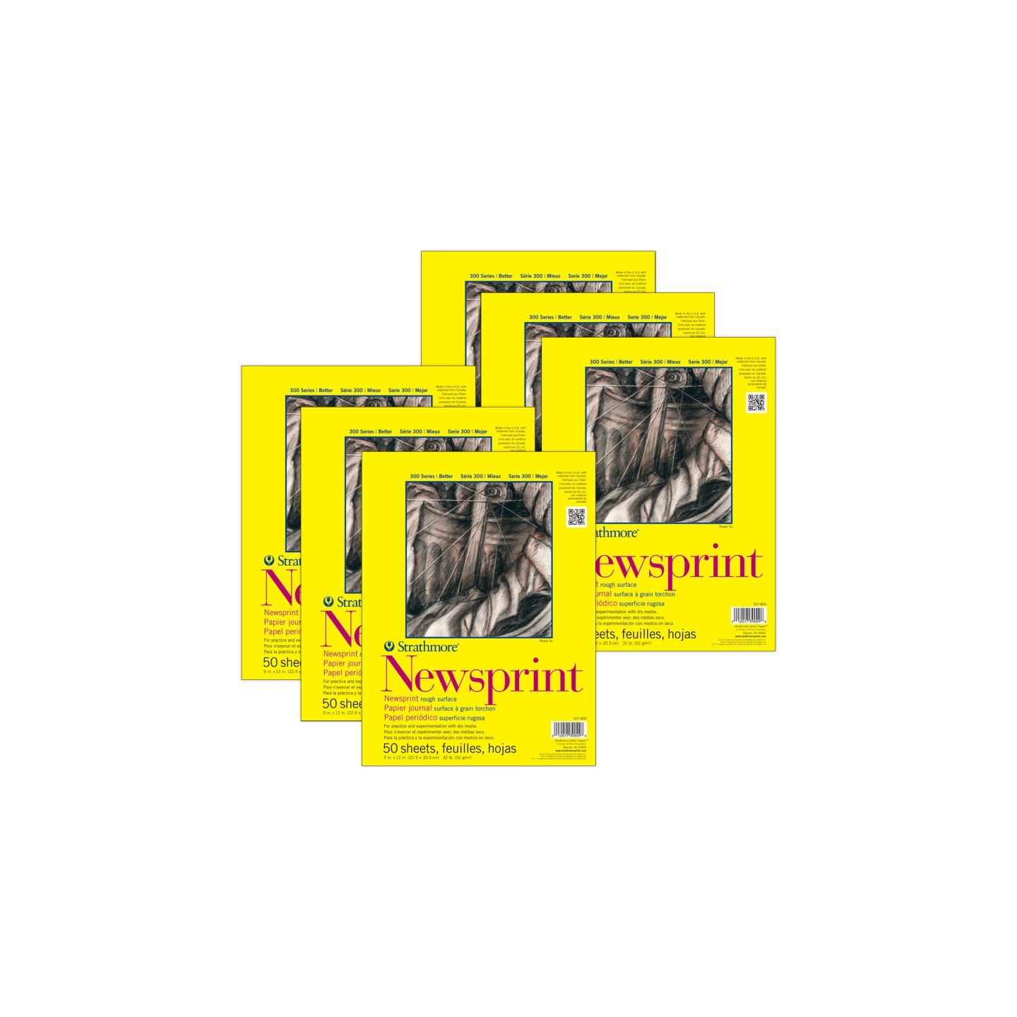 Strathmore 300 Series Newsprint Pad, Tape Binding, 50 Sheet, 9x12 inch, Pack of 6