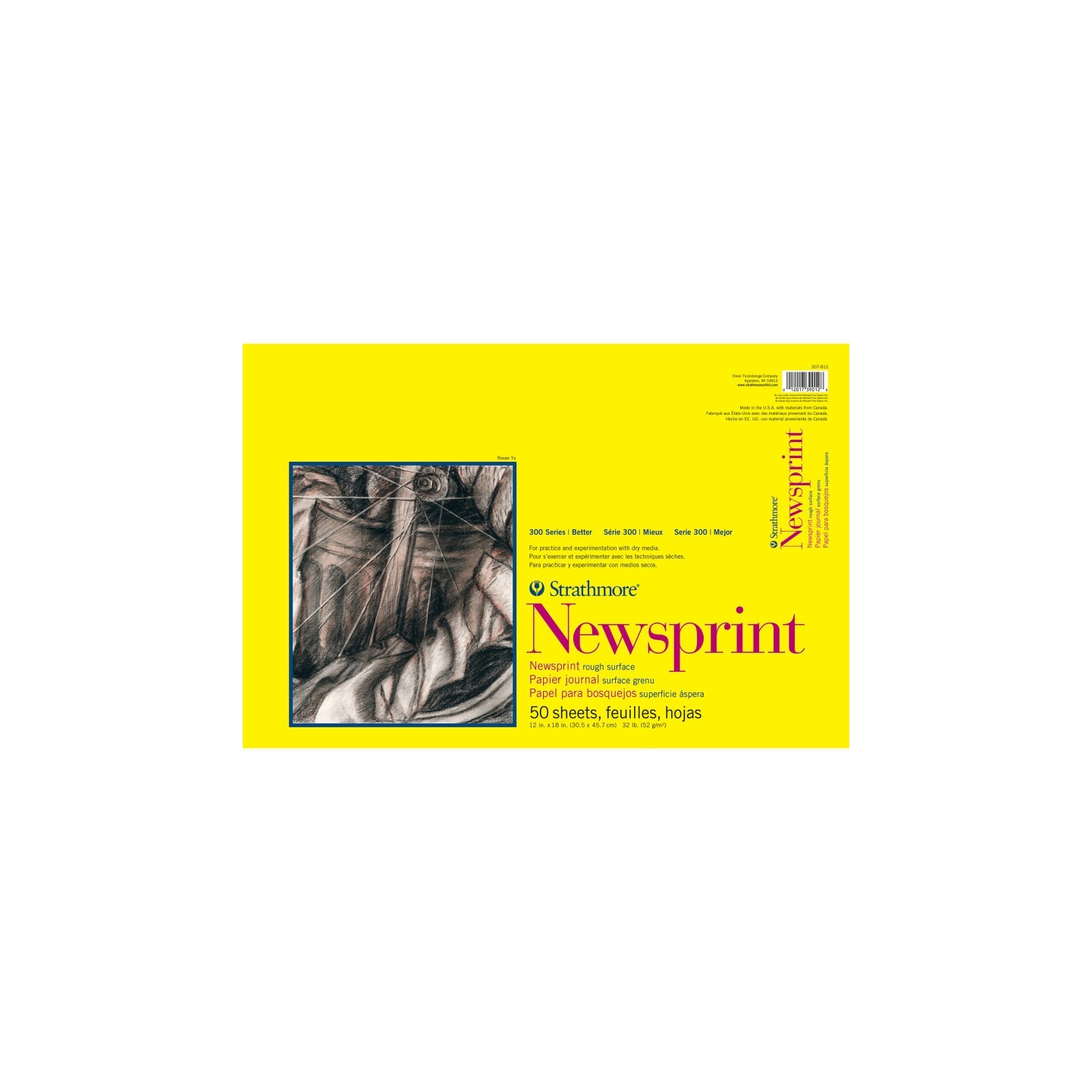 Strathmore 300 Series Newsprint Pad, Tape Binding, 50 Sheet, 12x18 inch, 1 Count