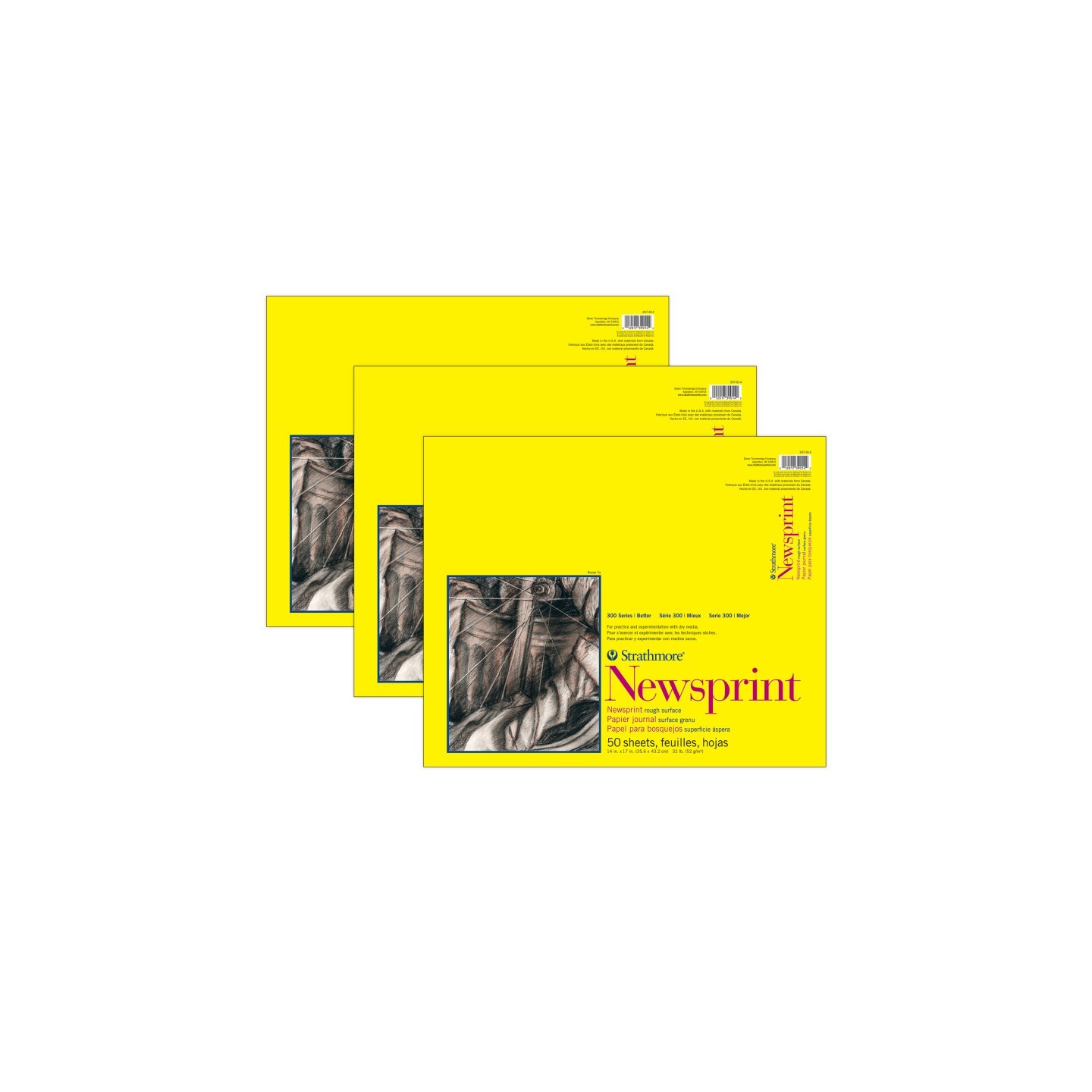 Strathmore 300 Series Newsprint Pad, Tape Binding, 50 Sheet, 14x17 inch, Pack of 3
