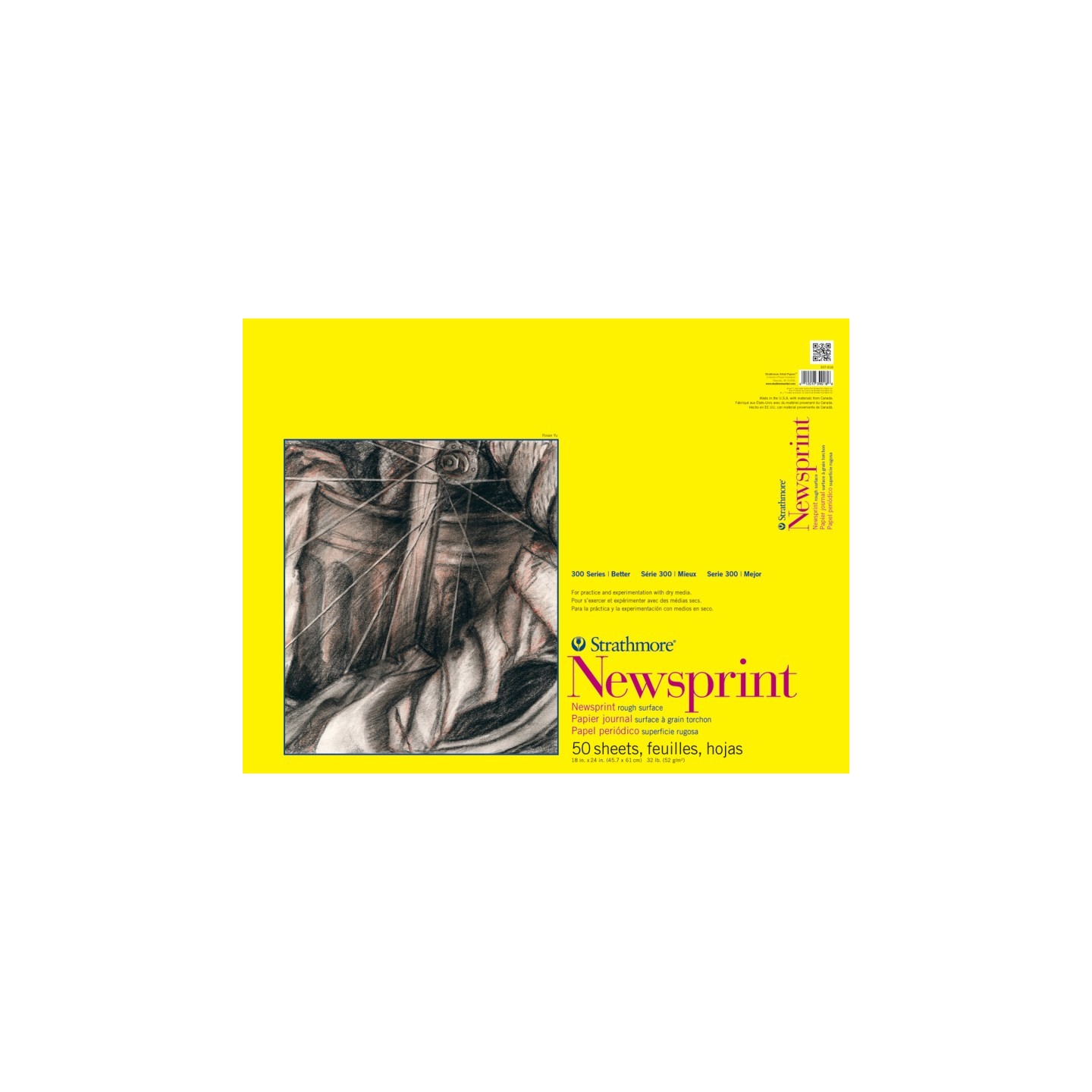 Strathmore 300 Series Newsprint Paper Pad, Rough Finish, Tape Binding, 50 Sheet, 18x24 inch, 1 Count
