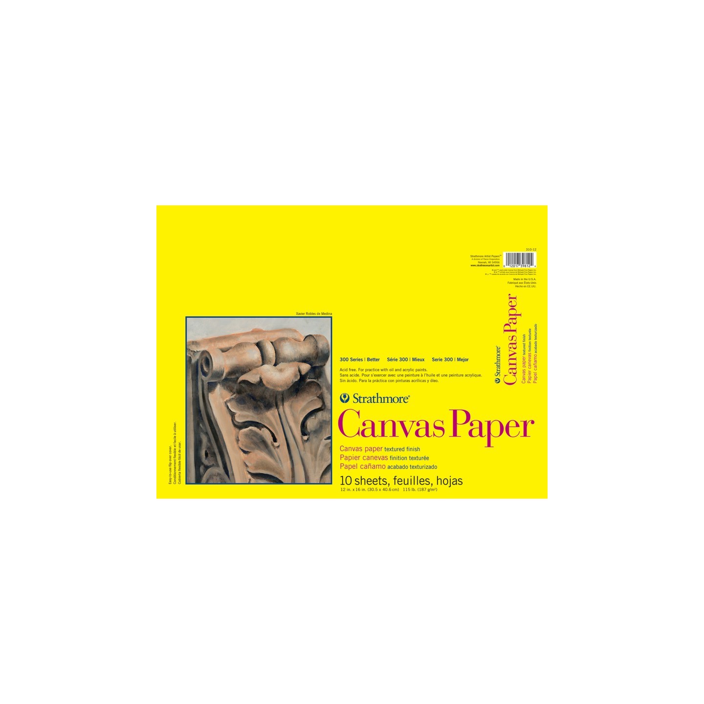 Strathmore 300 Series Canvas Paper Pad, Glue Binding, 10 Sheet, 12x16 inch, 1 Count