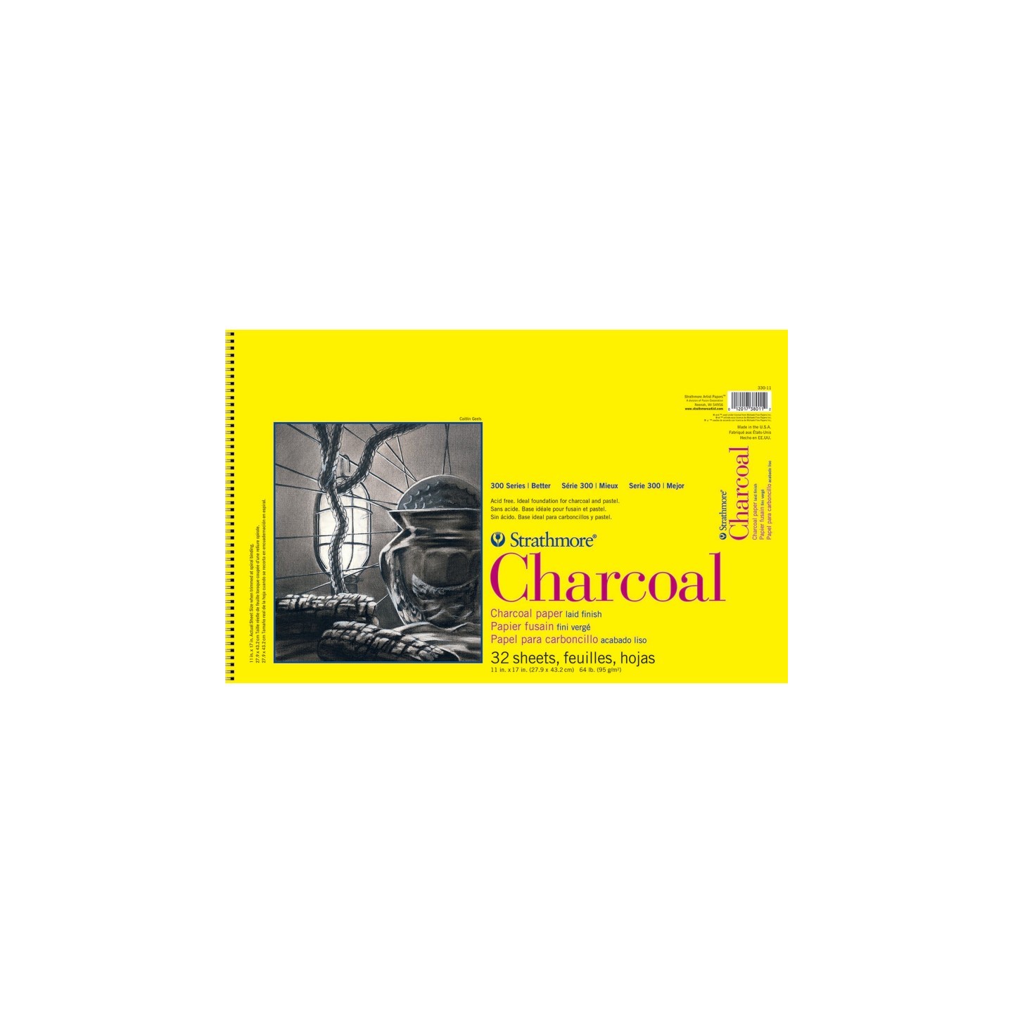 Strathmore 300 Series Charcoal Pad, Top Wire Binding, 32 Sheet, 11x17 inch, 1 Count